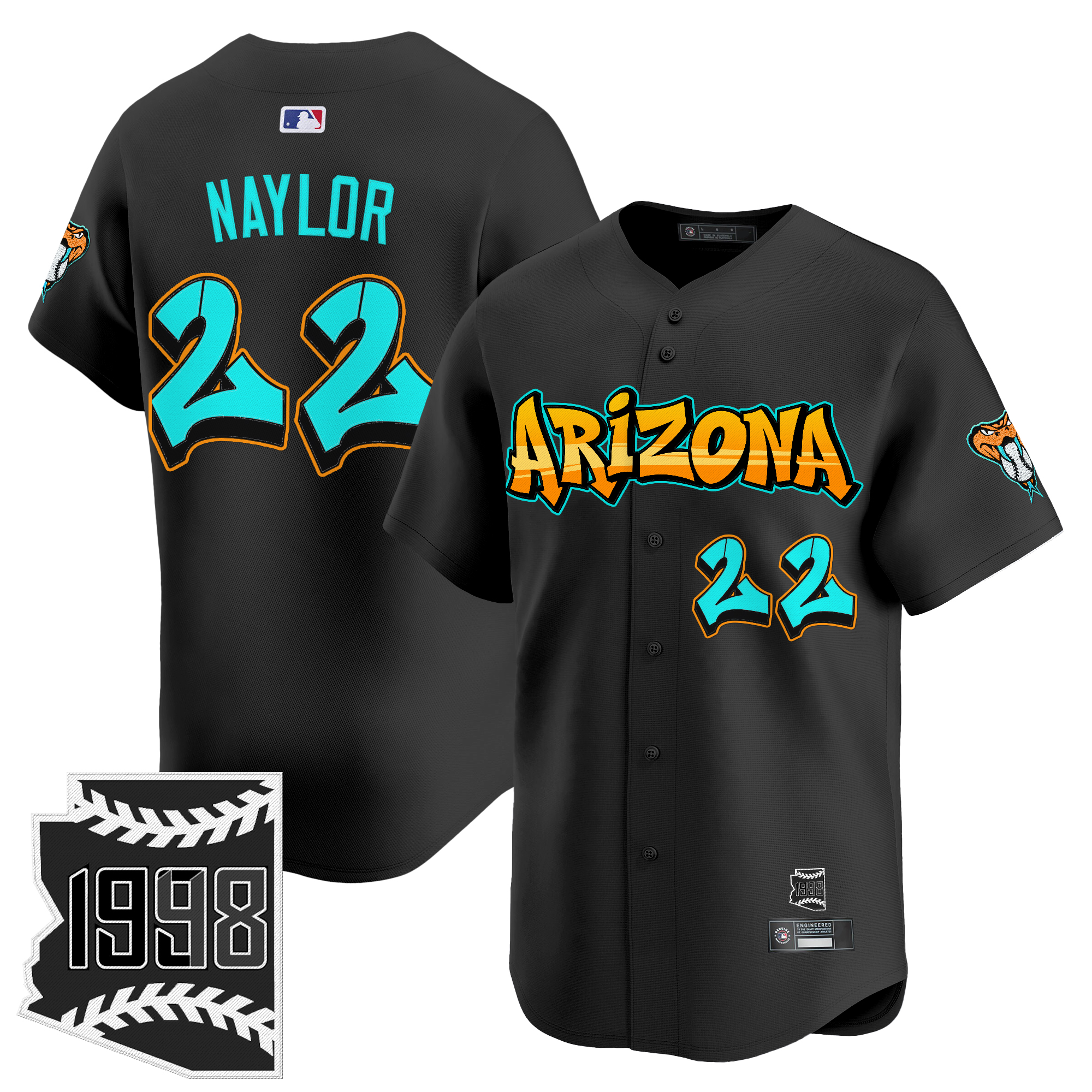 Josh Naylor Men's Arizona Diamondbacks Graffiti Desert Ink Edition Vapor Premier Limited Black Jersey - All Stitched