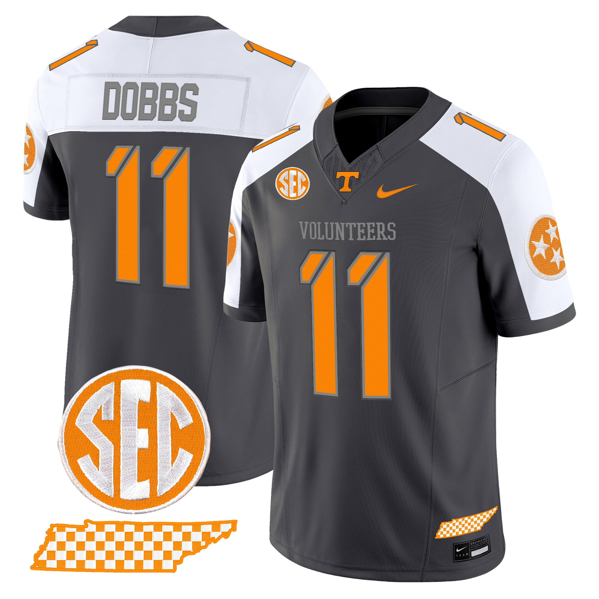Joshua Dobbs Men's Tennessee Volunteers 2025 Smokey Grey Series Vapor Limited Anthracite Alternate Jersey V2 - All Stitched