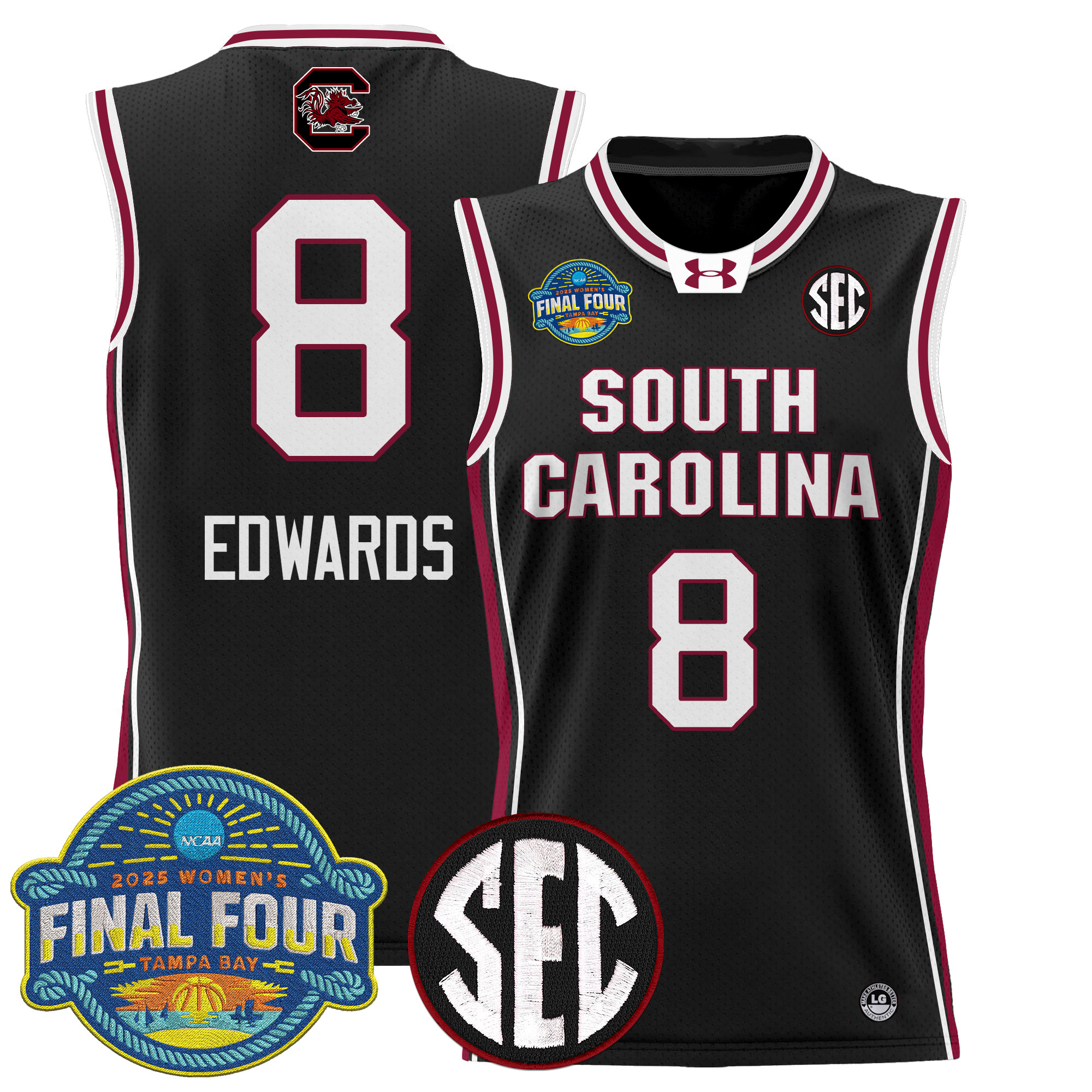 Joyce Edwards Men's Size - South Carolina Gamecocks 2025 Sec Women's Final Four Patch Lightweight Basketball Black Jersey - All Stitched