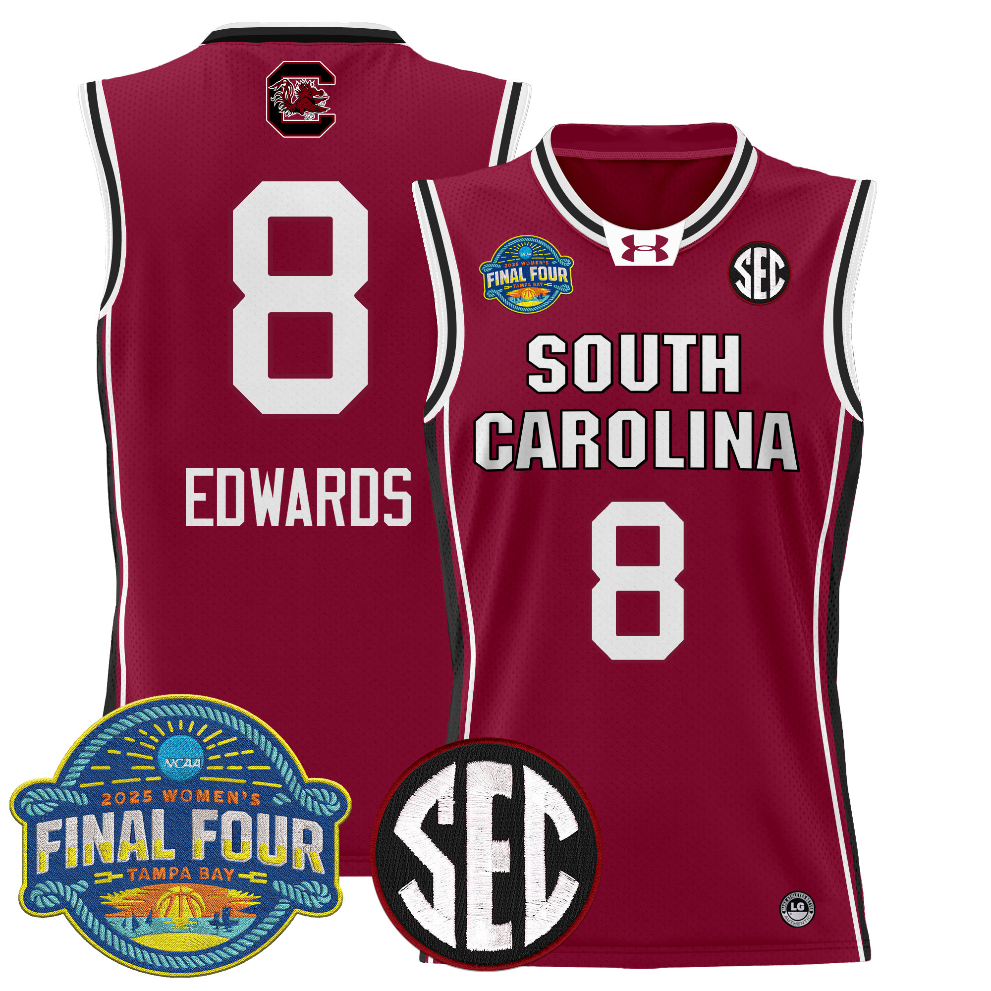 Joyce Edwards Men's Size - South Carolina Gamecocks 2025 Sec Women's Final Four Patch Lightweight Basketball Garnet Jersey - All Stitched