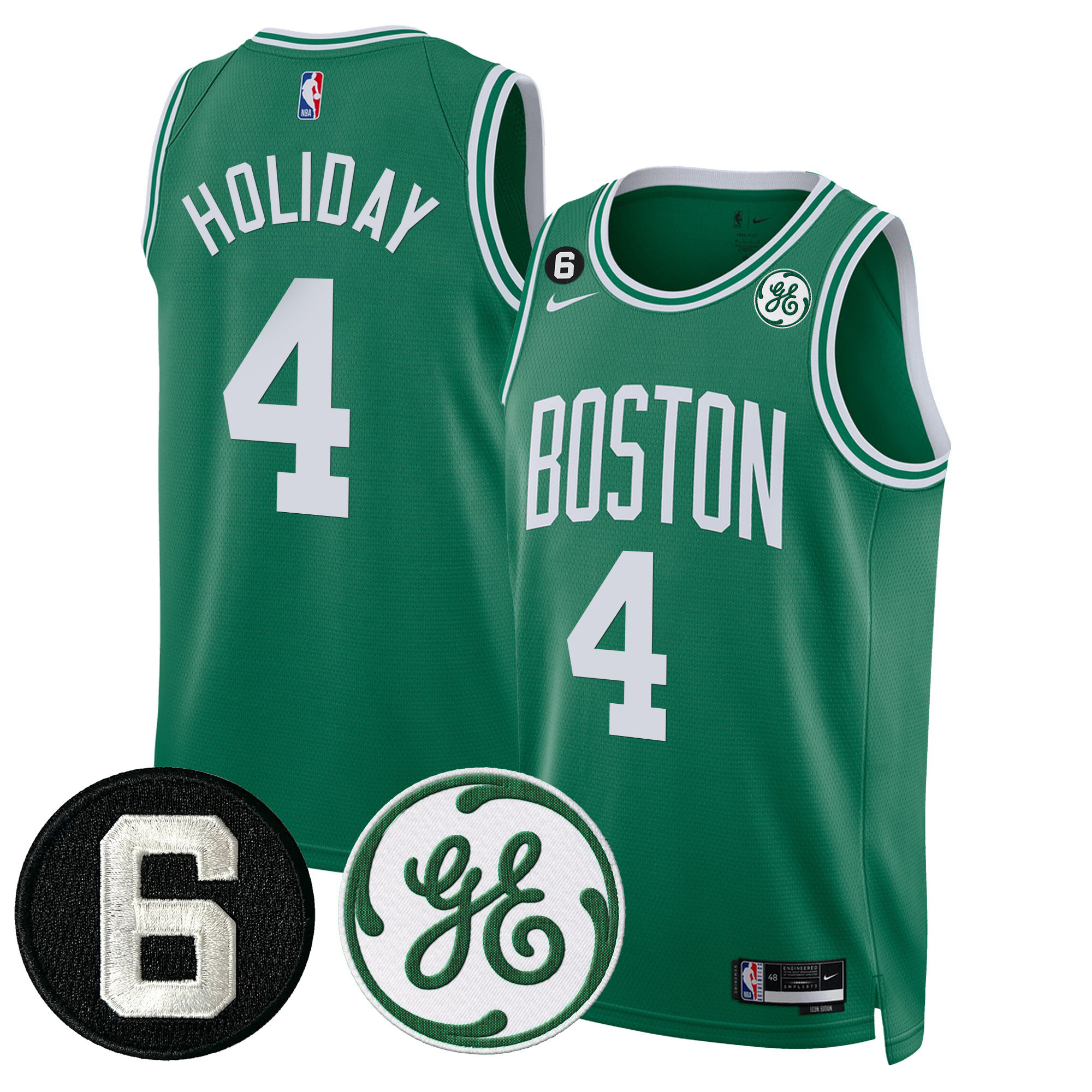 Jrue Holiday Men's Boston Celtics Bill Russell & John Havlicek Patch Icon Jersey - All Stitched