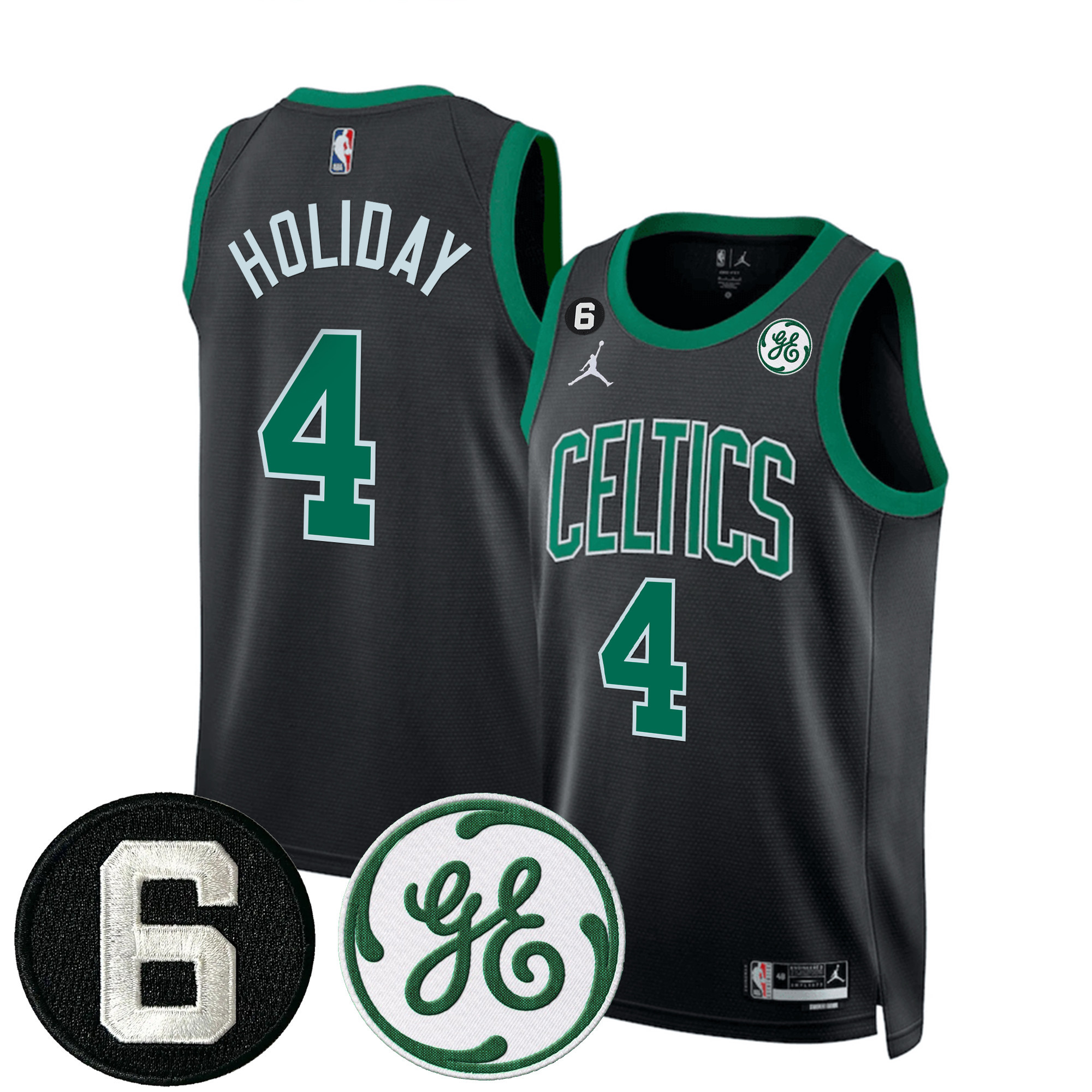 Jrue Holiday Men's Boston Celtics Bill Russell & John Havlicek Patch Statement Jersey - All Stitched
