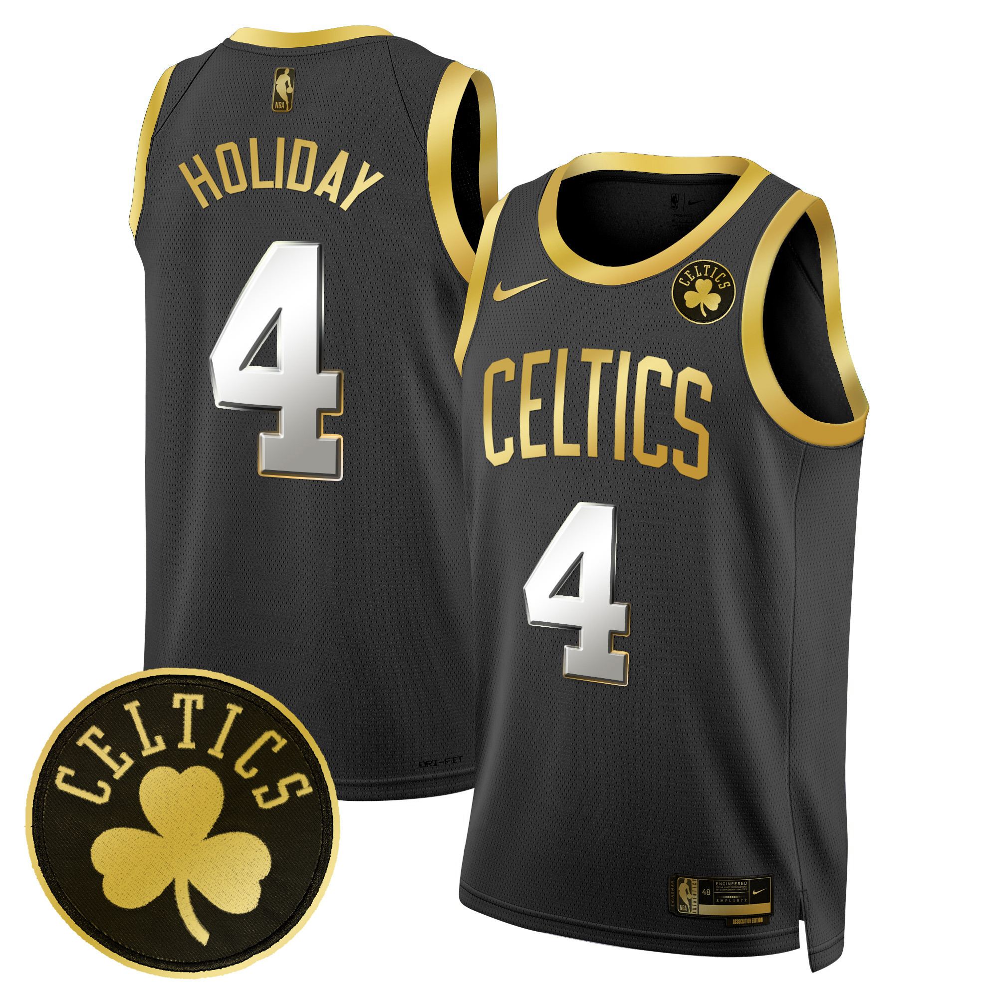 Jrue Holiday Men's Boston Celtics Swingman Black Gold Jersey - All Stitched