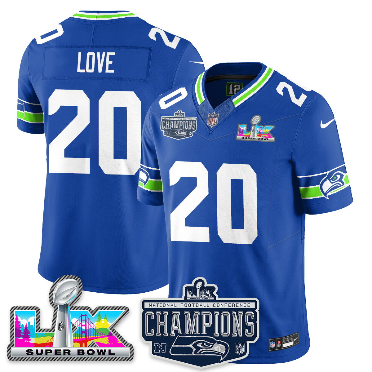 Julian Love - 20 Seattle Seahawks 2025 NFC Champions Vapor Limited Royal Jersey - All Stitched
