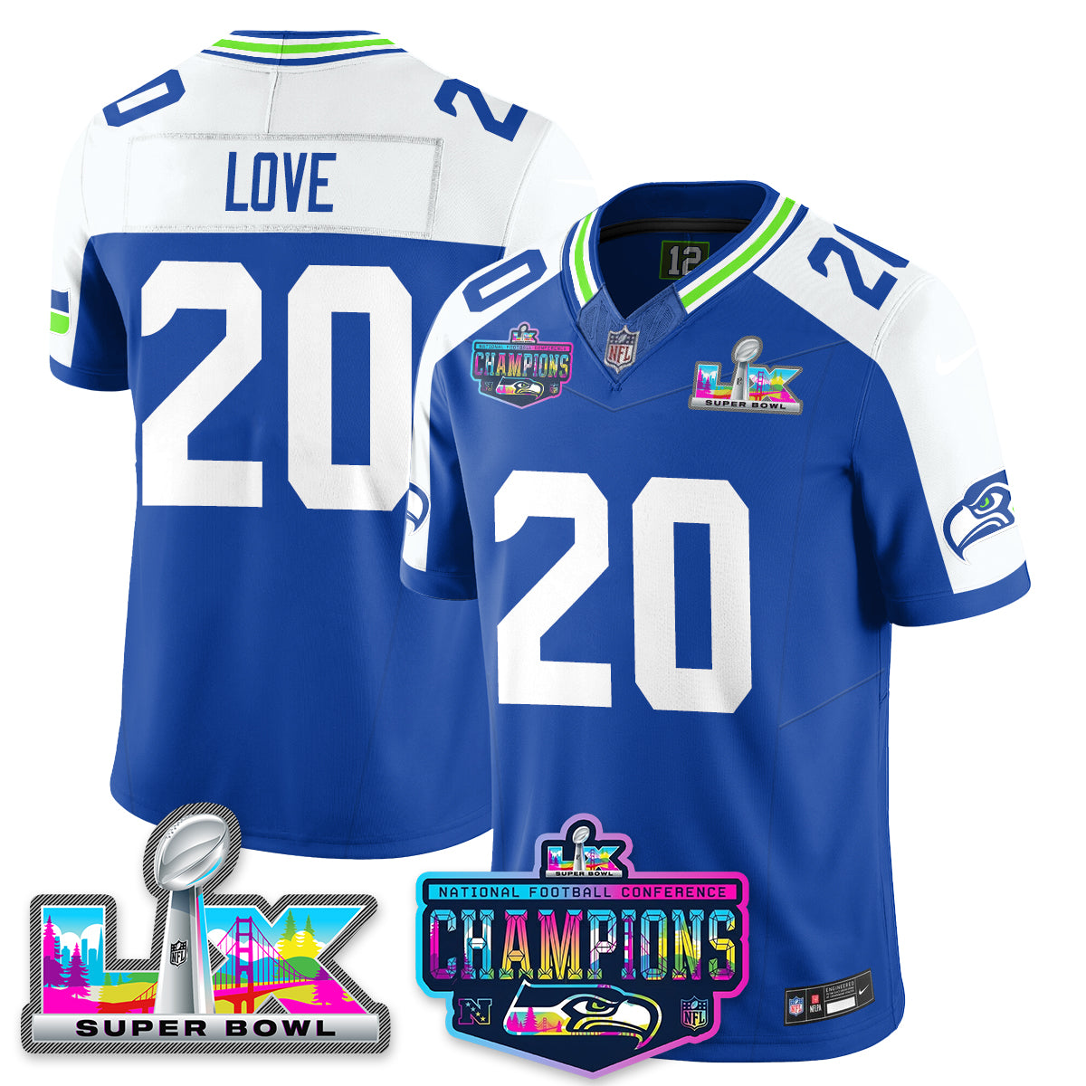 Julian Love - 20 Seattle Seahawks 2025 Vapor Limited Royal Alternate Jersey - NFC Champions Limited Patch - All Stitched