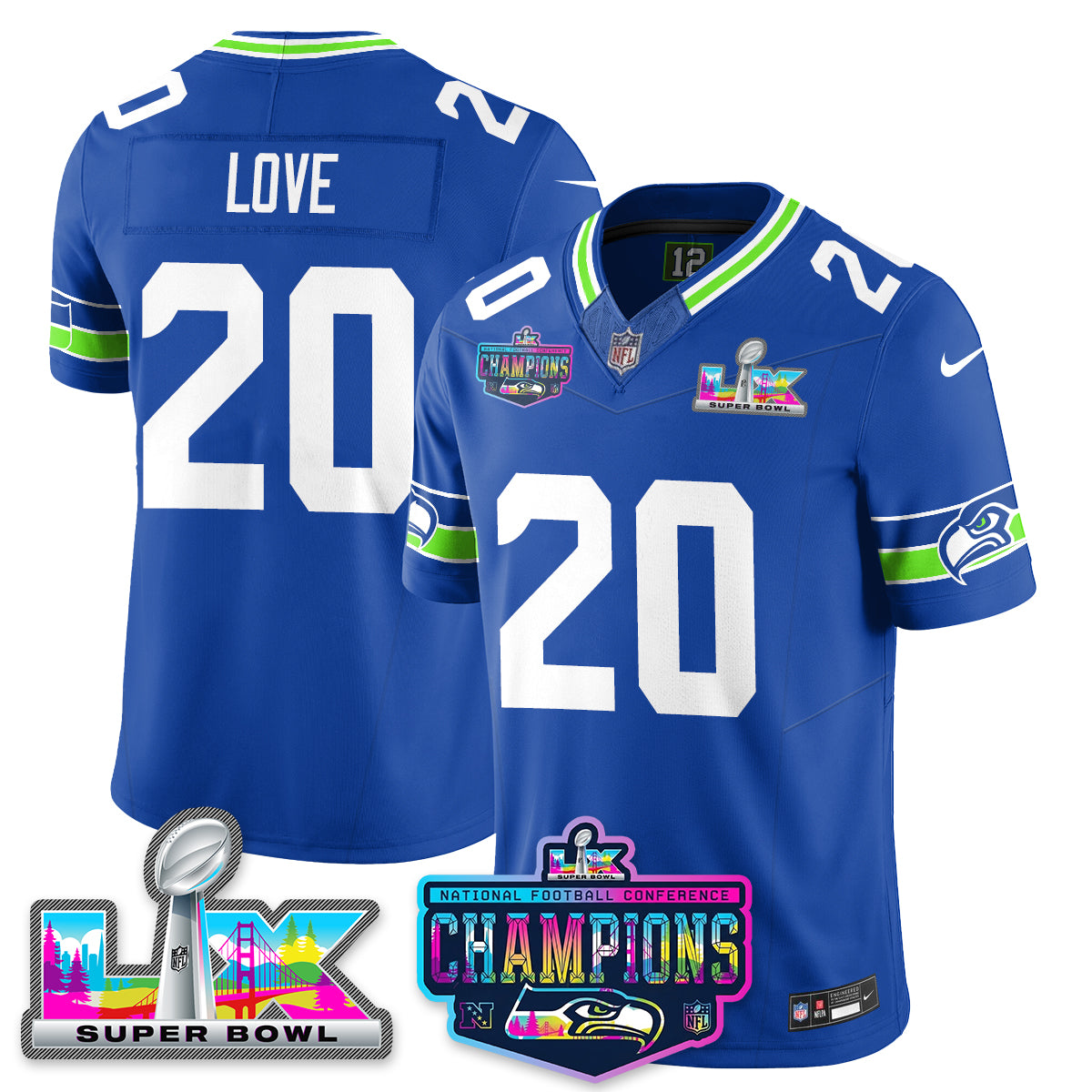 Julian Love - 20 Seattle Seahawks 2025 Vapor Limited Royal Jersey - NFC Champions Limited Patch - All Stitched