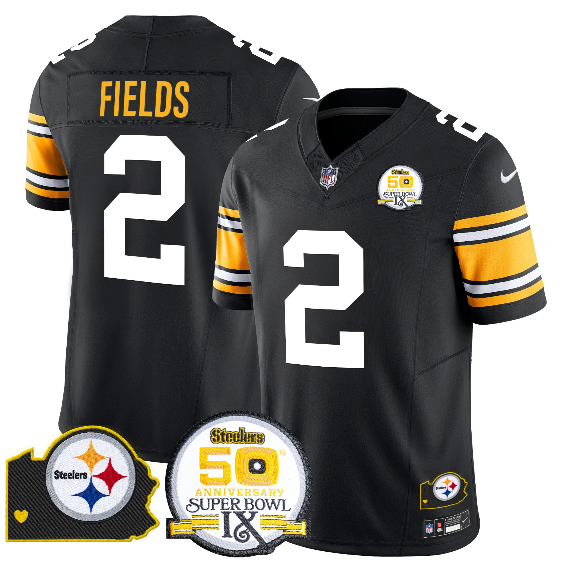 Justin Fields Men's Pittsburgh Steelers 50th Anniversary Of Super Bowl IX & Map Patch Vapor Limited 1975 Throwback Jersey - All Stitched