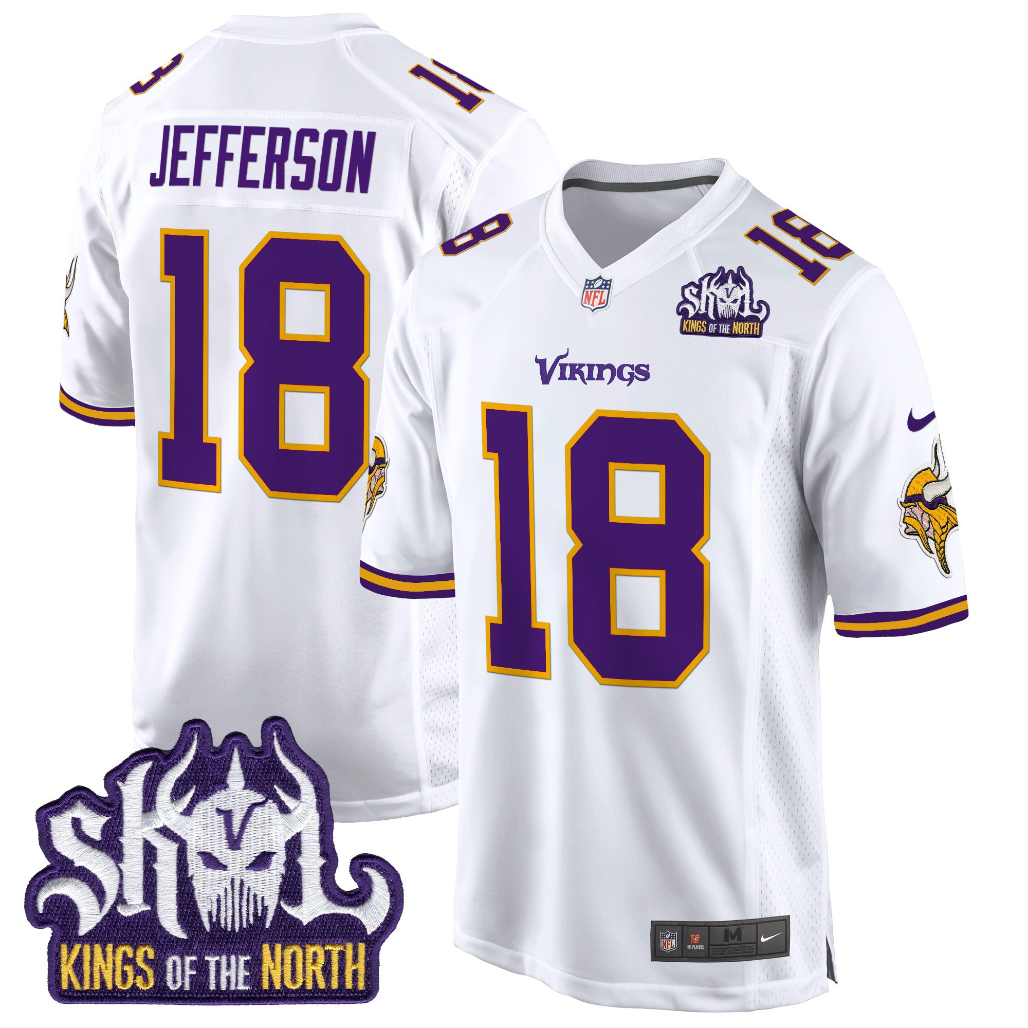 Justin Jefferson Men's Minnesota Vikings King Of The North Patch Throwback Game White Jersey - All Stitched