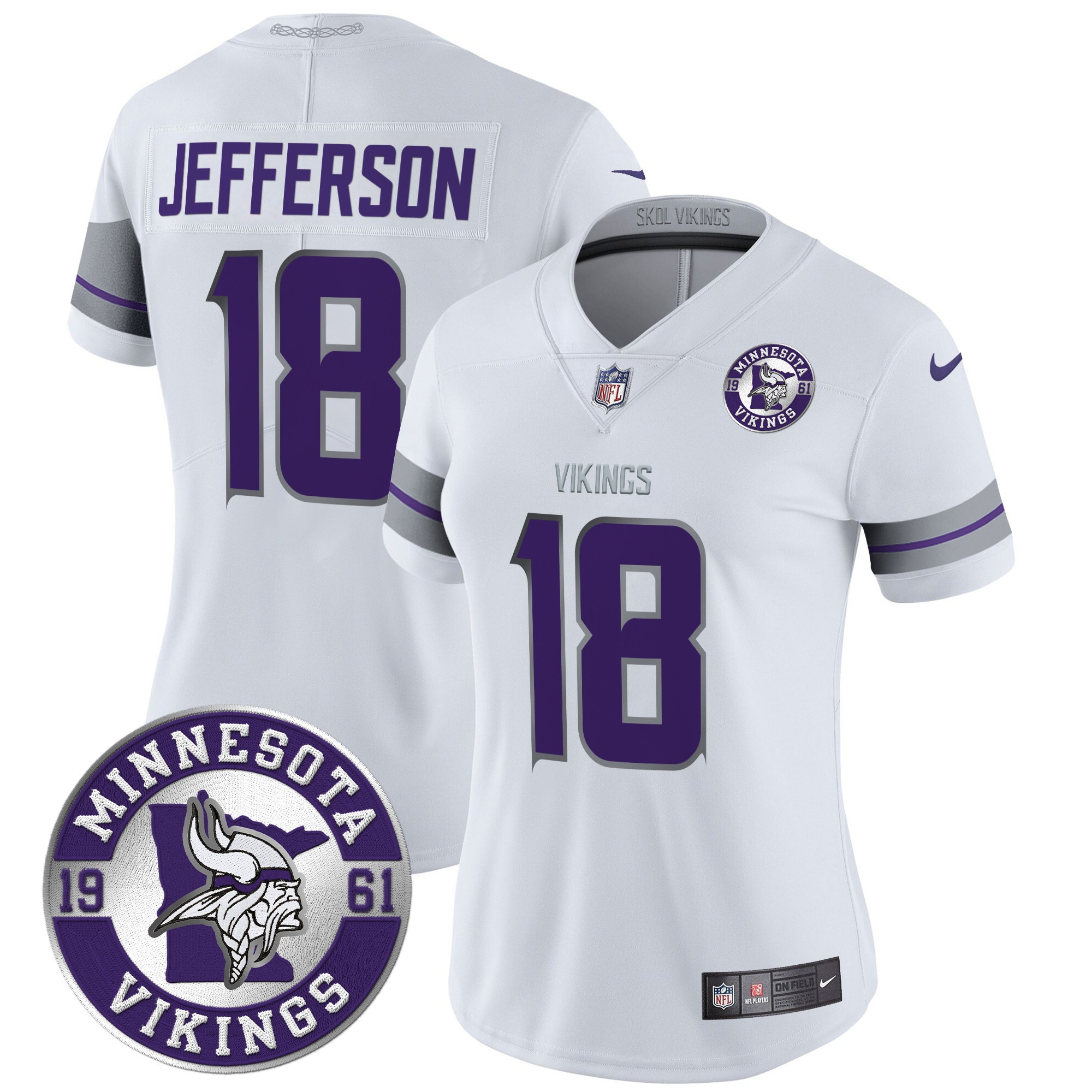 Justin Jefferson Women's Minnesota Vikings 2024 Vapor Limited White Jersey - Est. 1961 Patch - All Stitched