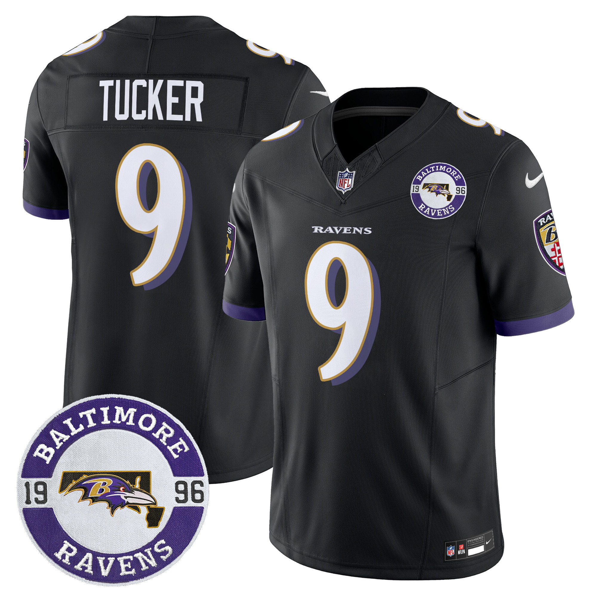 Justin Tucker Men's Baltimore Ravens 2024 Vapor Limited Black Jersey - Est. 1996 Patch - All Stitched