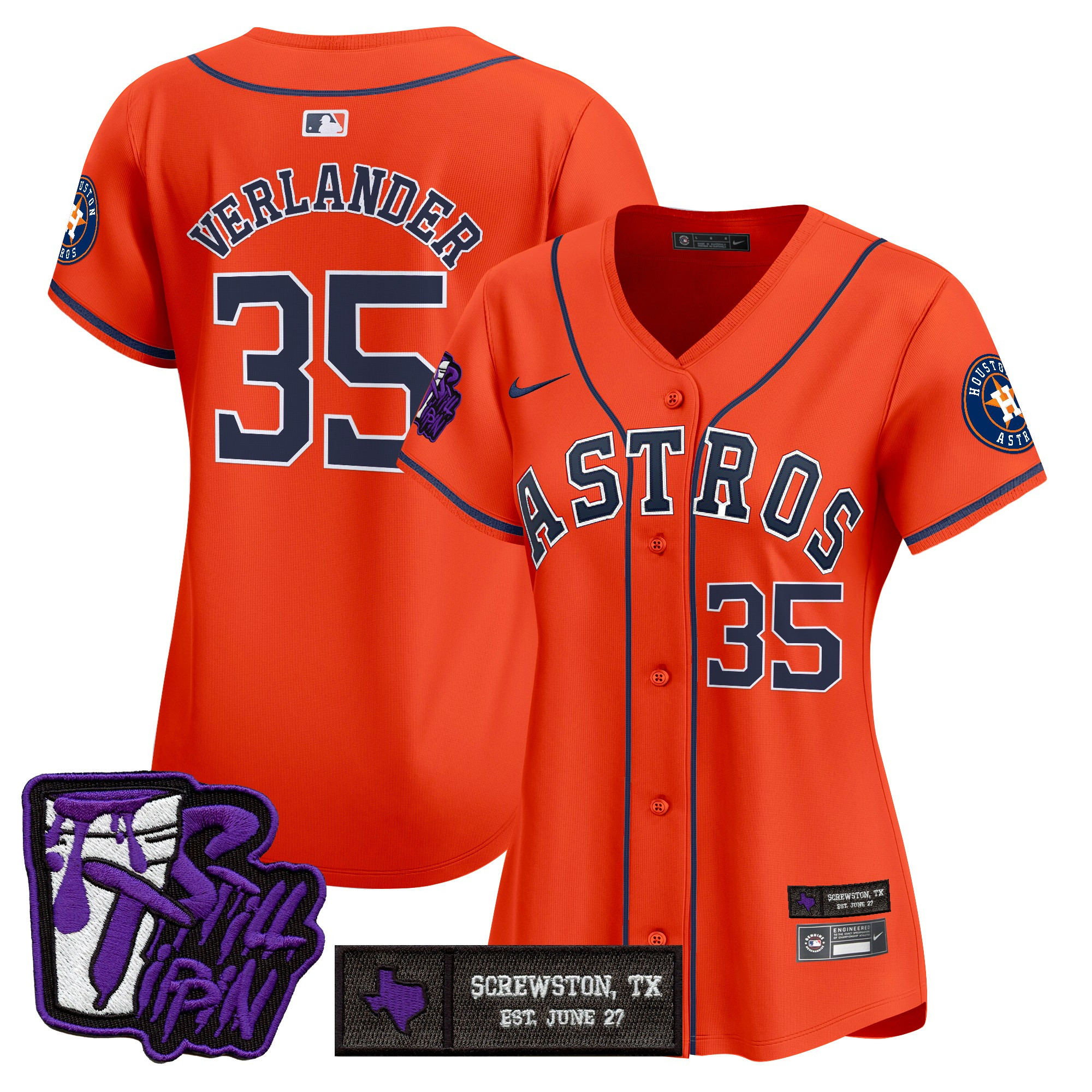 Justin Verlander Women's Houston Astros DJ Screw Still Tippin Purple Patch Vapor Premier Limited Orange Jersey - Stitched