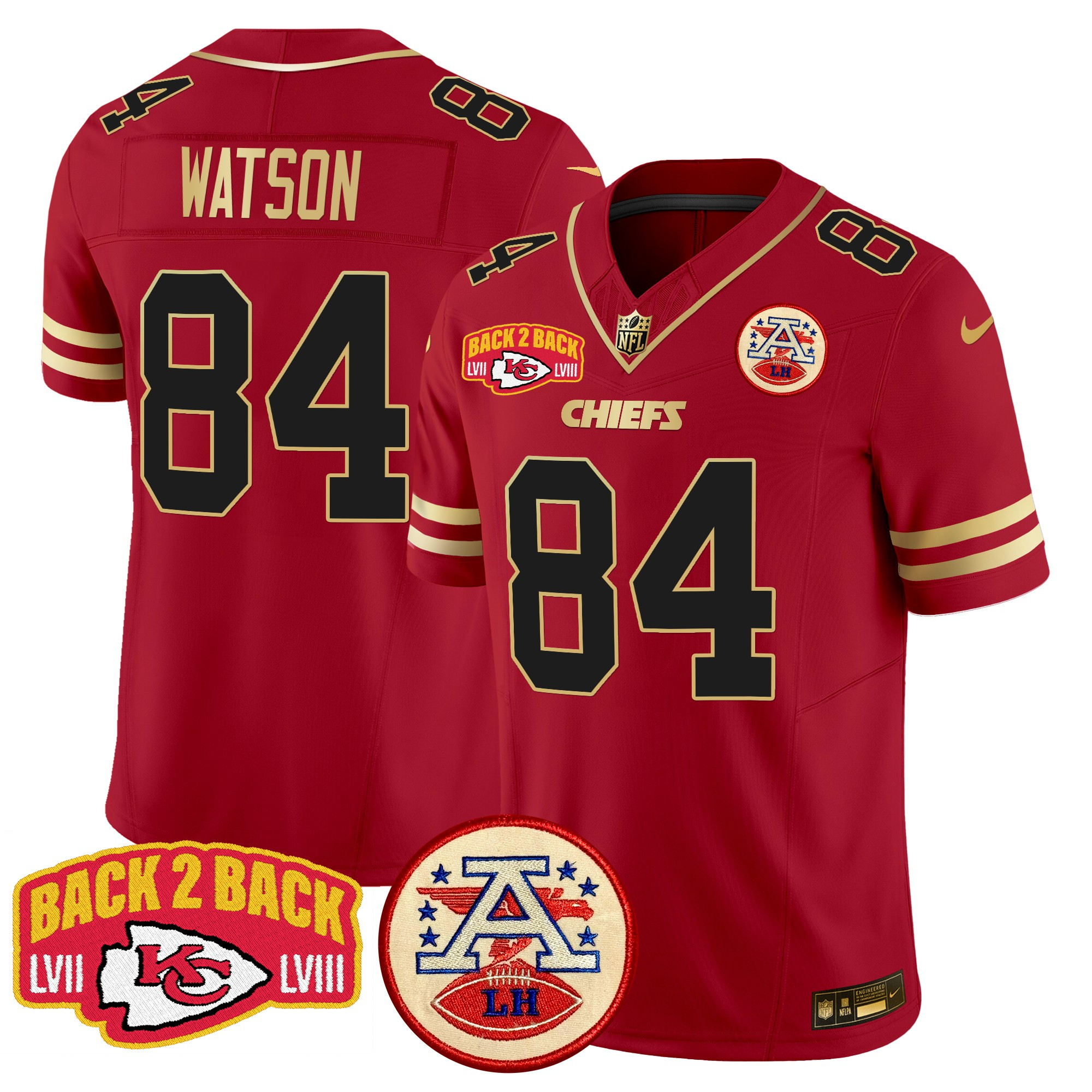 Justin Watson Men's Kansas City Chiefs Super Back 2 Back Patch Vapor Limited Black Red Jersey - All Stitched