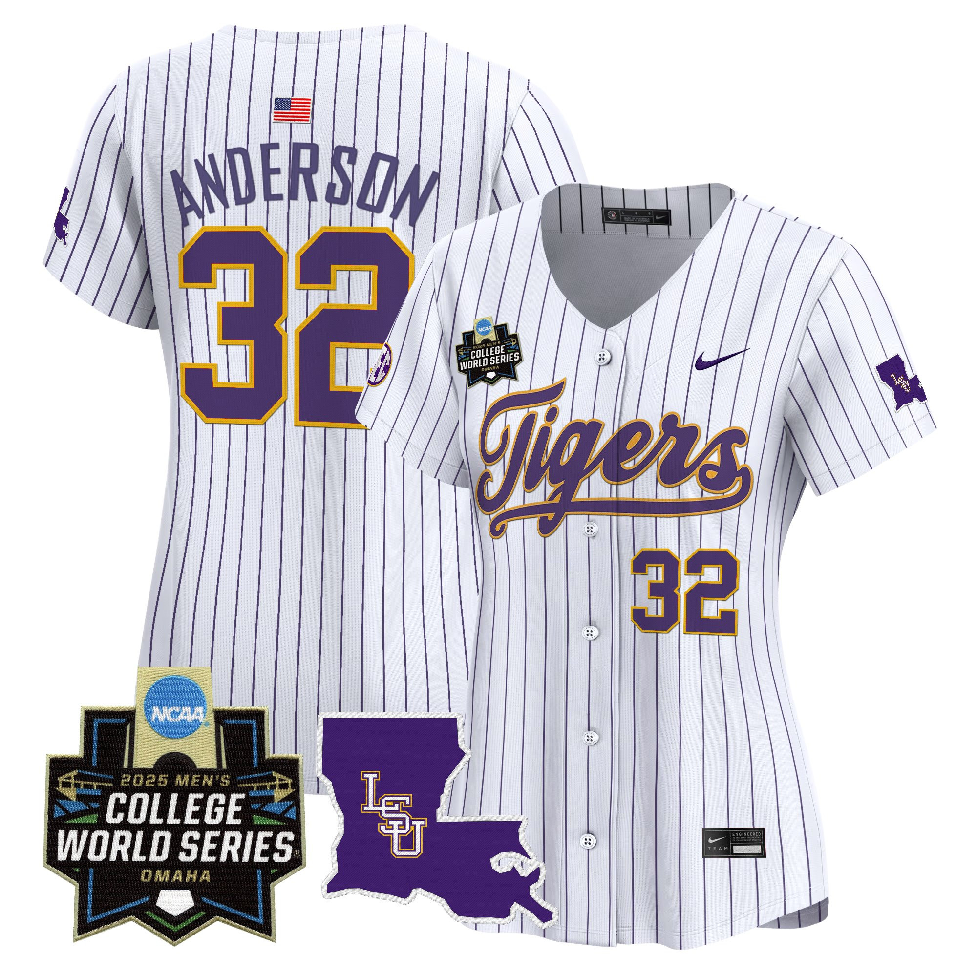 Kade Anderson Women's LSU Tigers 2025 World Series Vapor Premier Limited Pinstripe Jersey - All Stitched