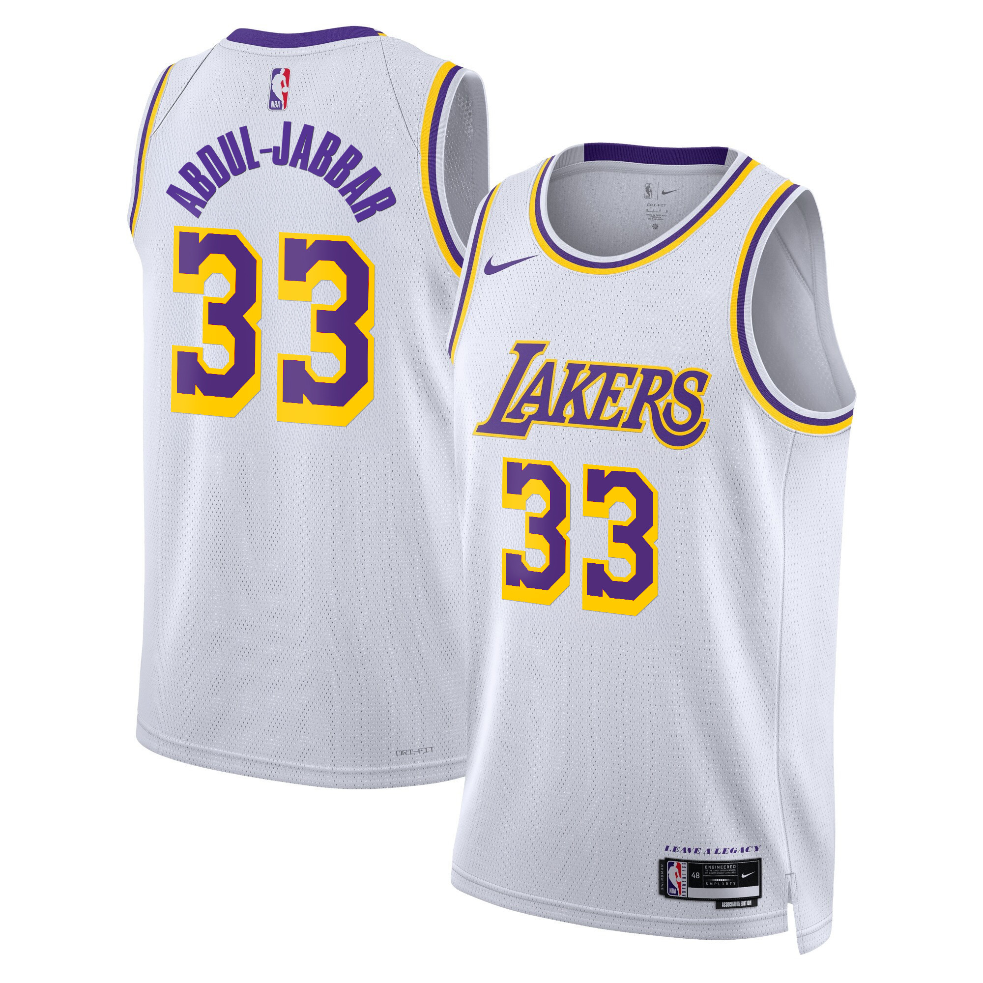 Kareem Abdul-Jabbar Men's Los Angeles Lakers Swingman Association Jersey - All Stitched