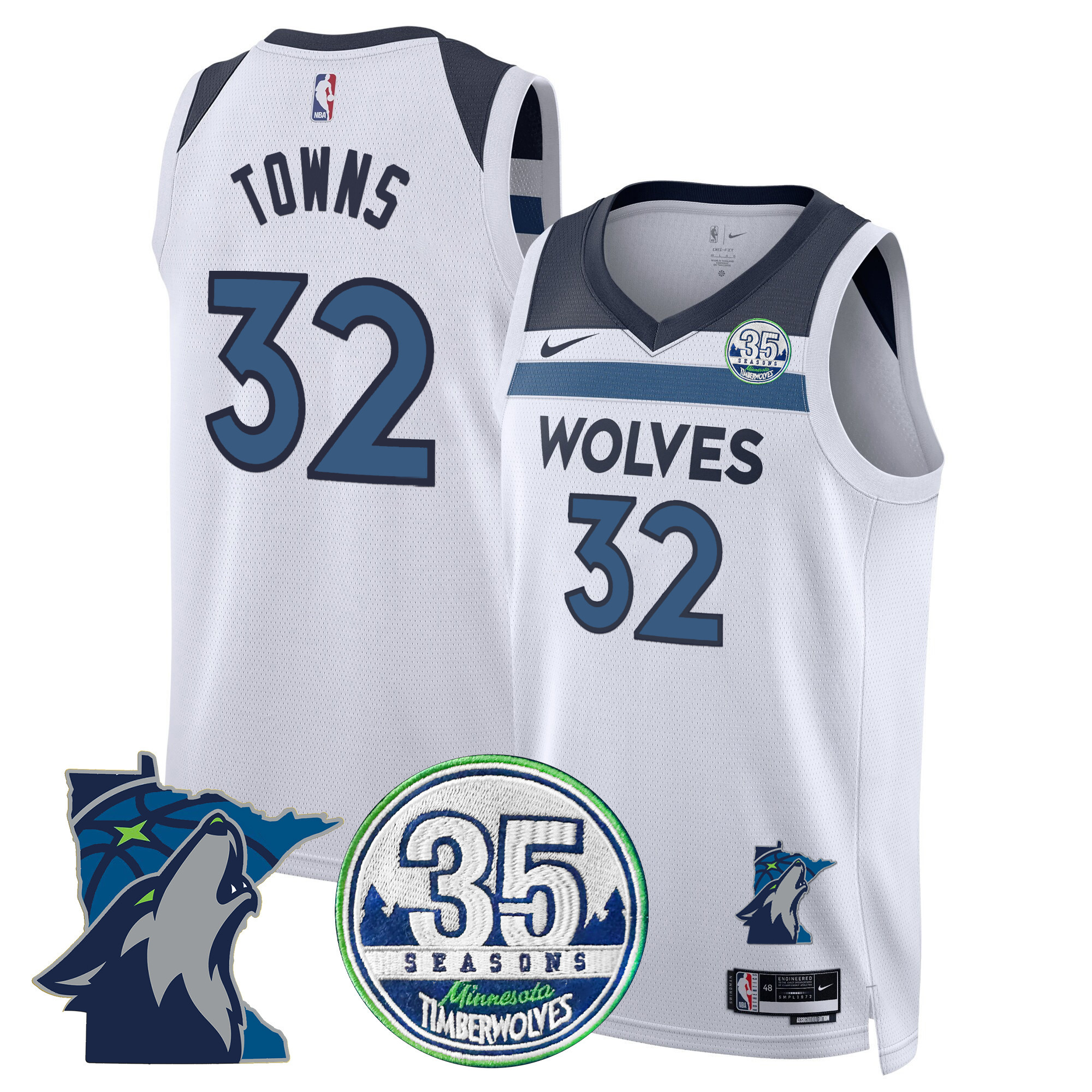 Karl-Anthony Towns Men's Minnesota Timberwolves 35th Season & Minnesota Patch Swingman Association Jersey - All Stitched