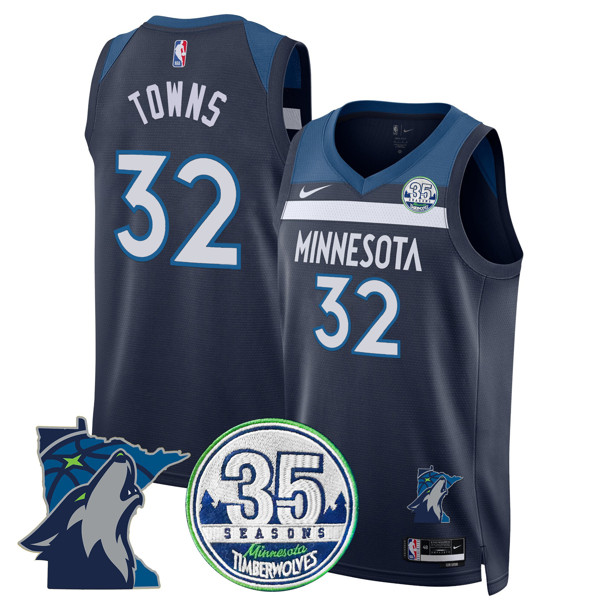 Karl-Anthony Towns Men's Minnesota Timberwolves 35th Season & Minnesota Patch Swingman Icon Jersey - All Stitched