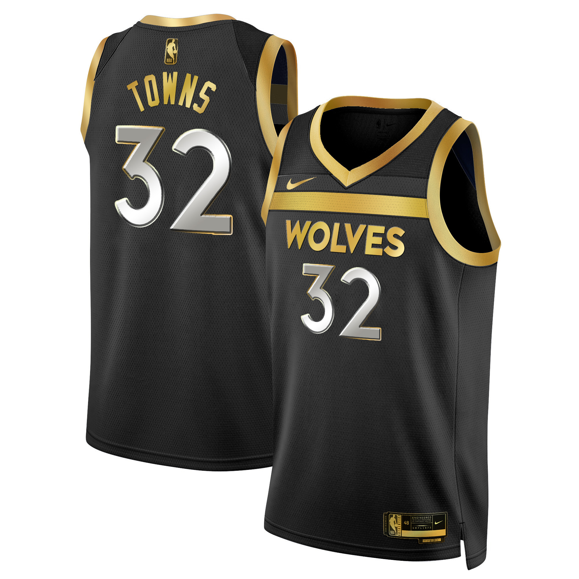 Karl-Anthony Towns Men's Minnesota Timberwolves Swingman Black Gold Jersey V3 - All Stitched