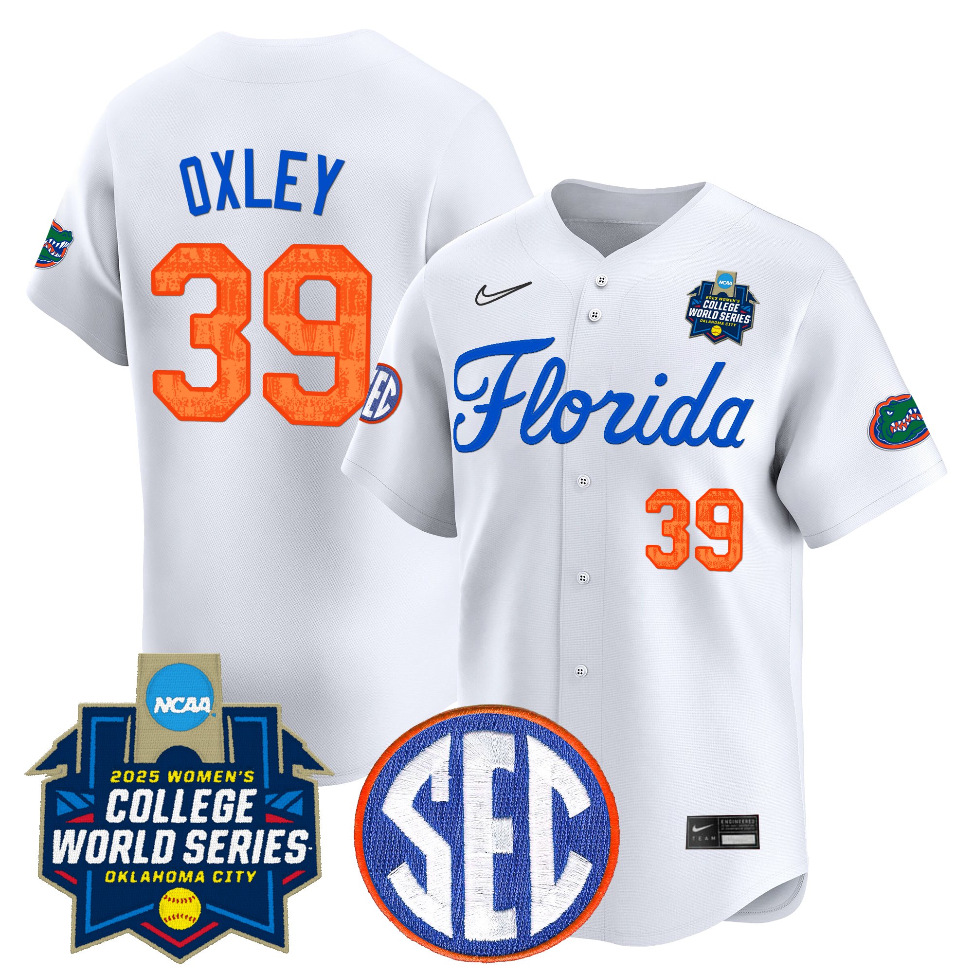 Katelynn Oxley Men's Size - Florida Gators Softball 2025 World Series (WCWS) Vapor Premier Limited White Jersey - All Stitched