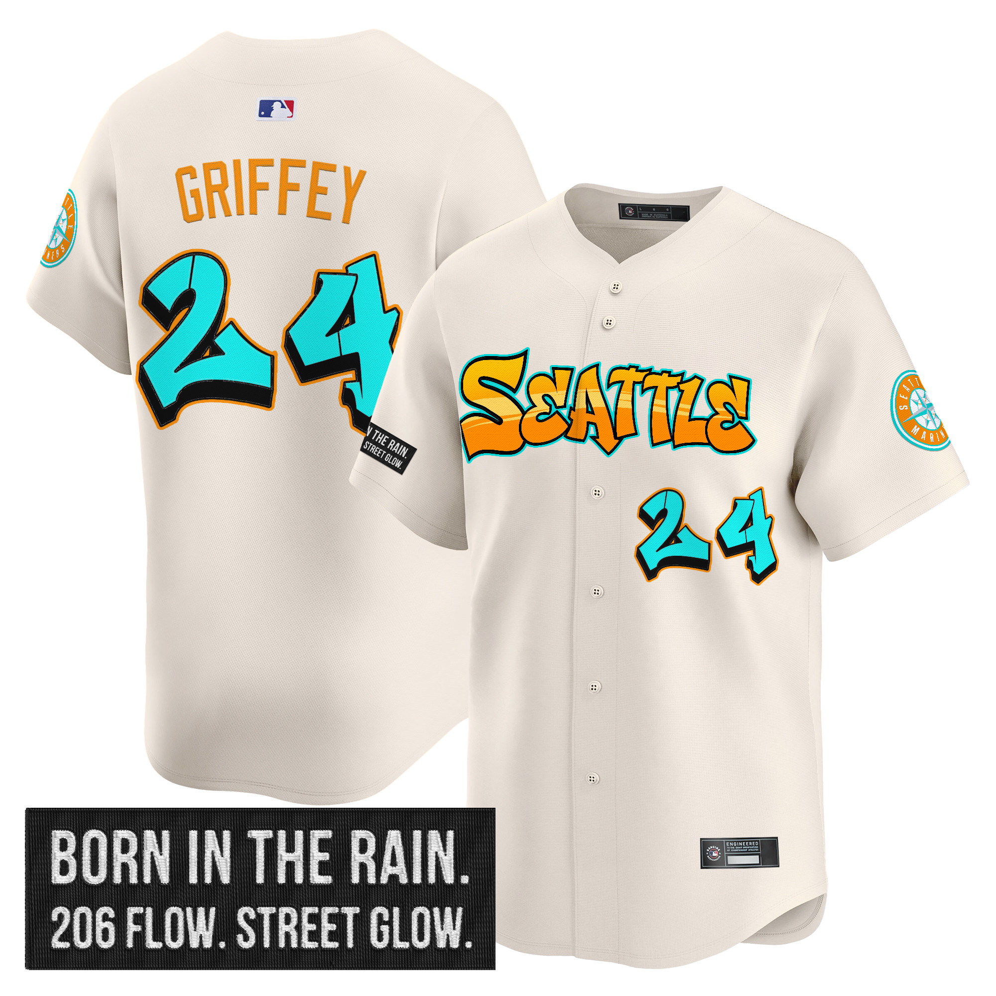 Ken Griffey Jr. Men's Seattle Mariners 'Graffiti Emerald Drop Edition Vapor Premier Limited Cream Jersey - All Stitched