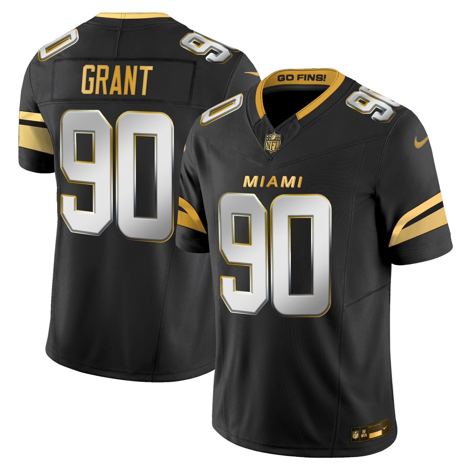 Kenneth Grant Men's Miami Dolphins 2025 Rivalries Gold Vapor Limited Black Limited Jersey - All Stitched