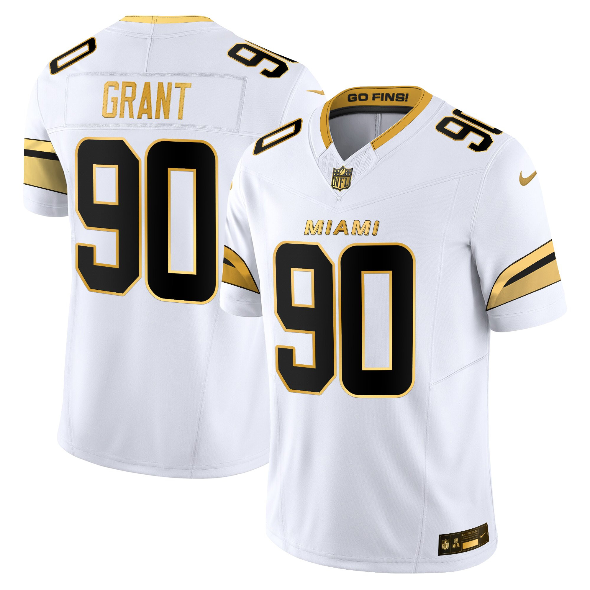 Kenneth Grant Men's Miami Dolphins 2025 Rivalries Gold Vapor Limited White Gold Jersey - All Stitched