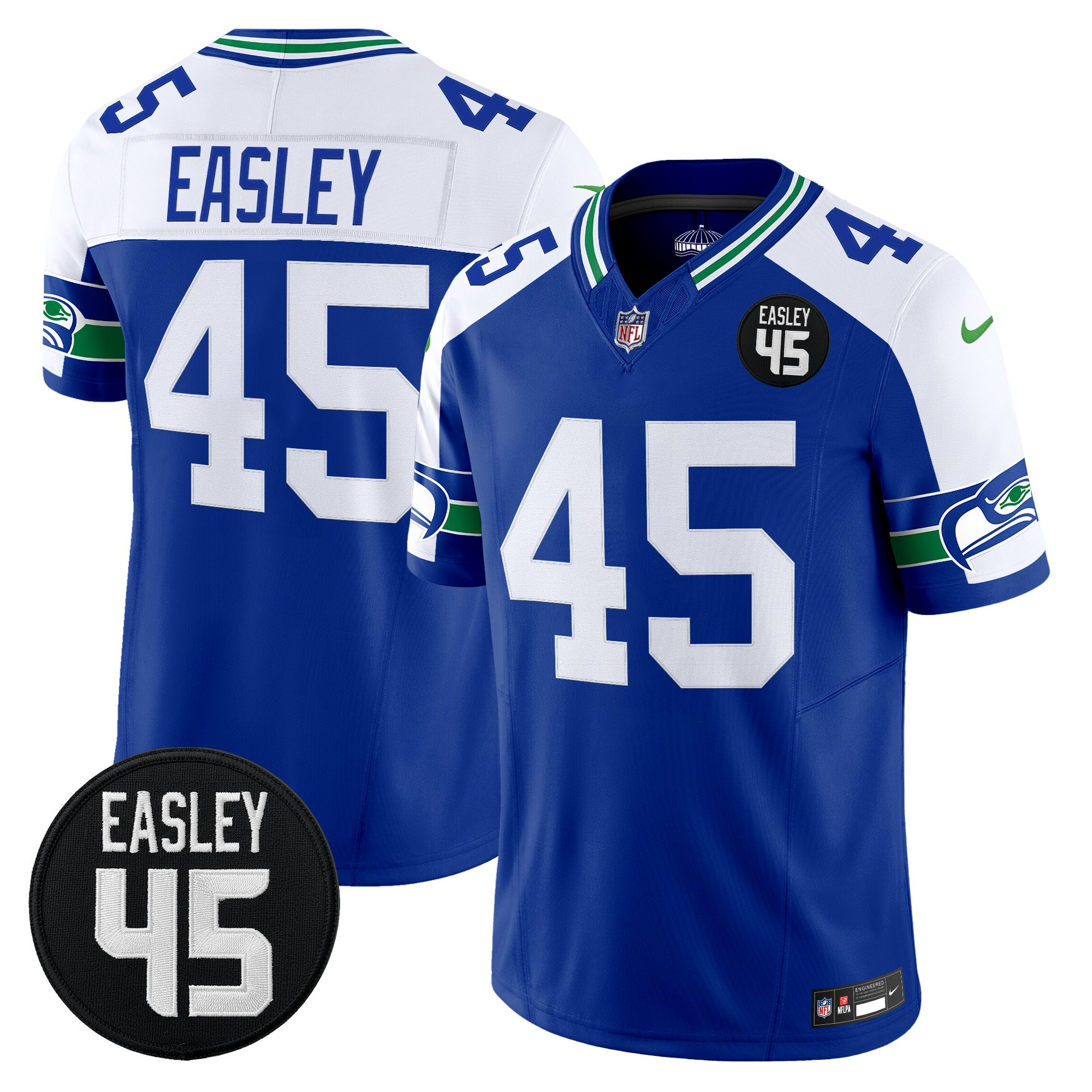 Kenny Easley Men's Seattle Seahawks #45 Kenny Easley Memorial Patch Vapor Limited Royal Alternate Jersey - All Stitched