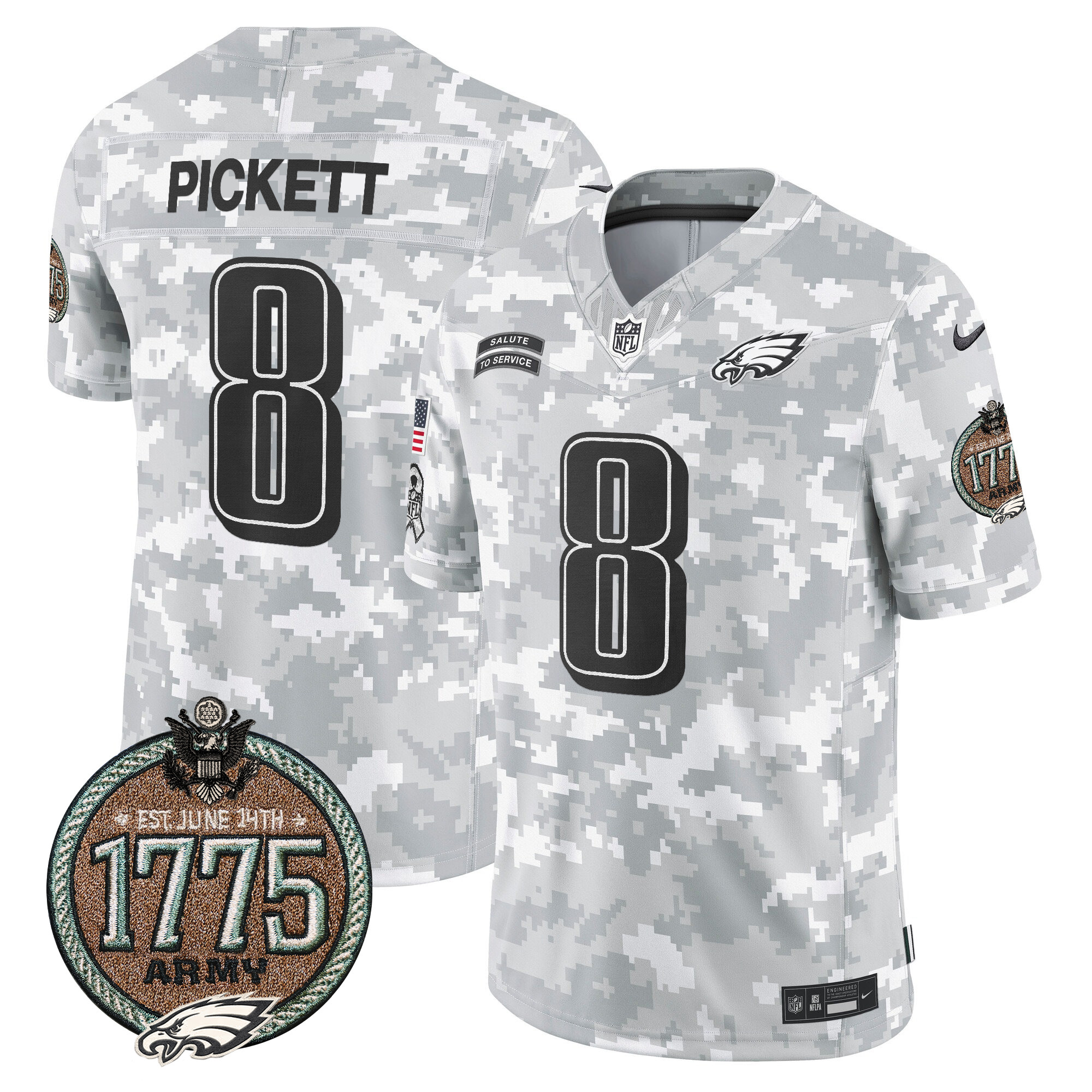 Kenny Pickett Men's Philadelphia Eagles 2024 Salute to Service Establishment Year Patch Vapor Limited Army Jersey - All Stitched