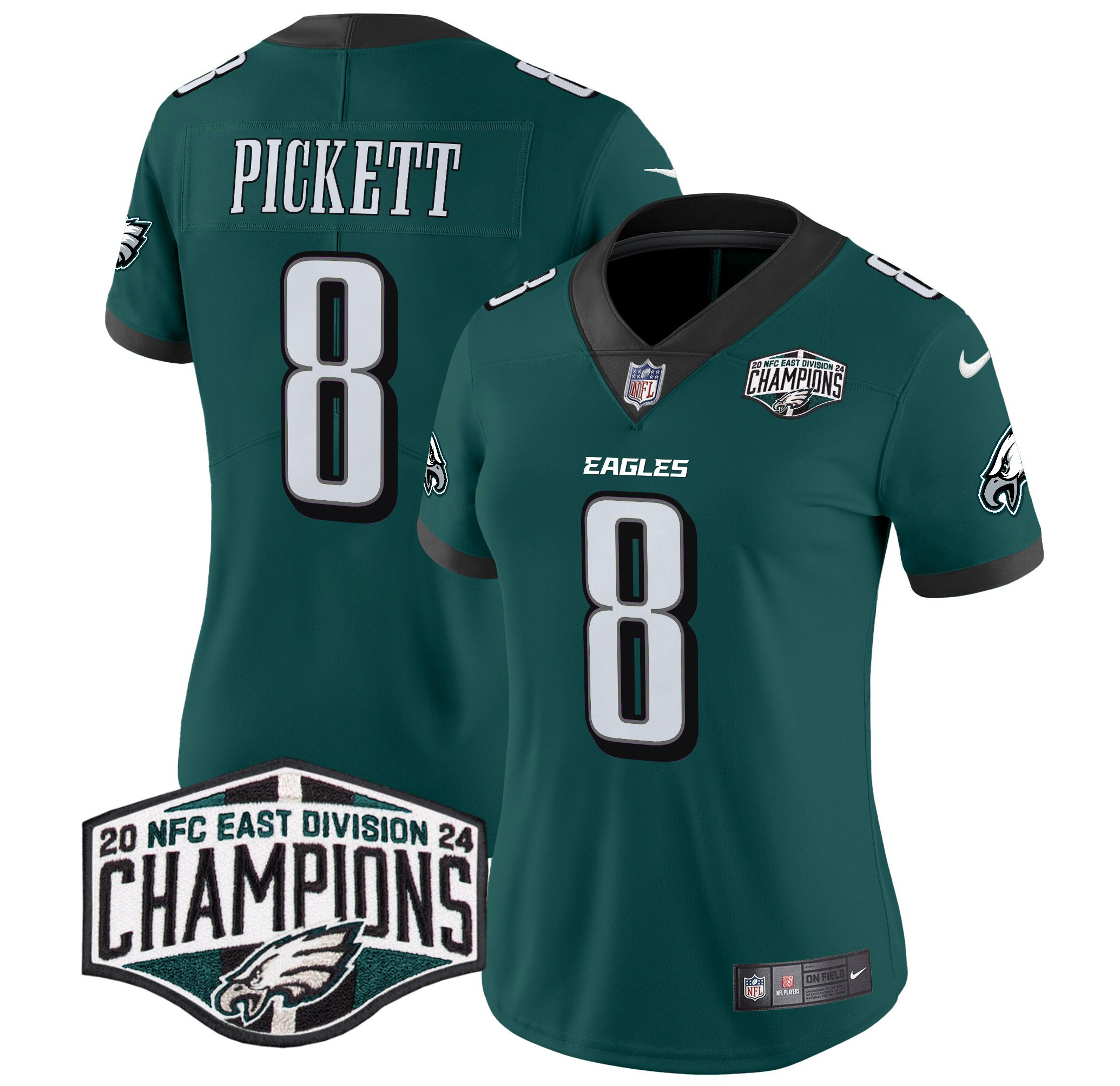 Kenny Pickett Women's Philadelphia Eagles 2024 NFC East Division Champions Vapor Limited Midnight Green Jersey - All Stitched