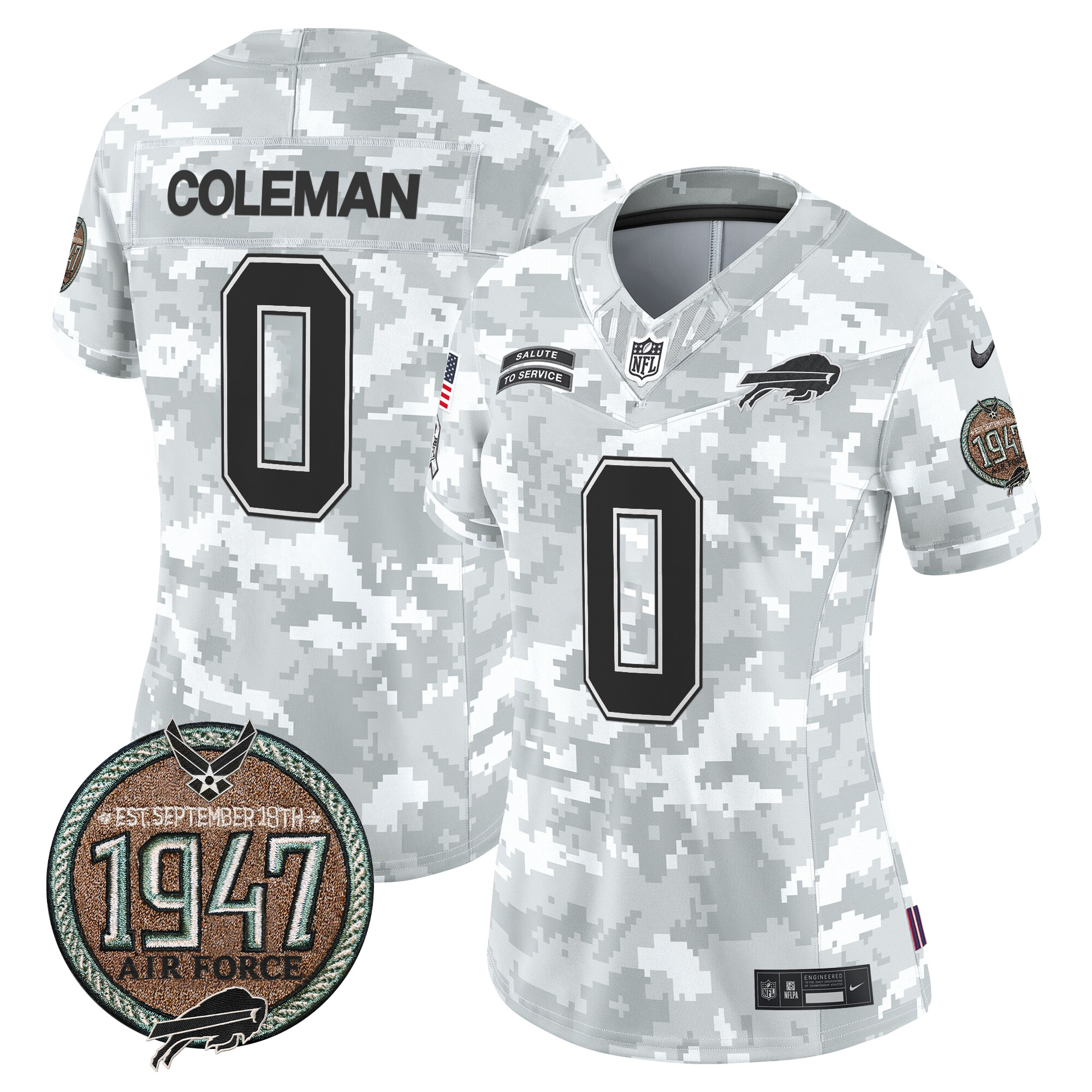 Keon Coleman Women's Buffalo Bills 2024 Salute to Service Establishment Year Patch Vapor Limited Air Force Jersey - All Stitched