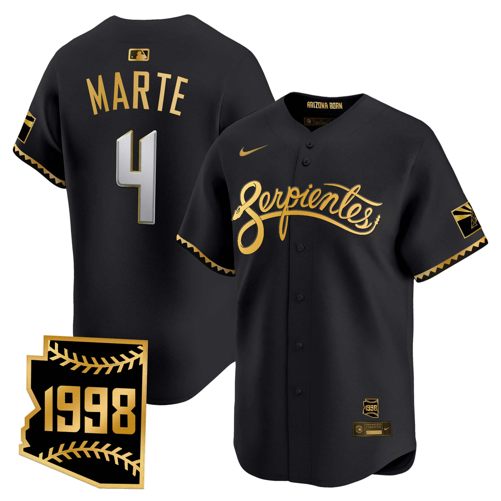 Ketel Marte Men's Arizona Diamondbacks 2025 City Connect Vapor Premier Limited Black Gold Jersey V2 - Stitched