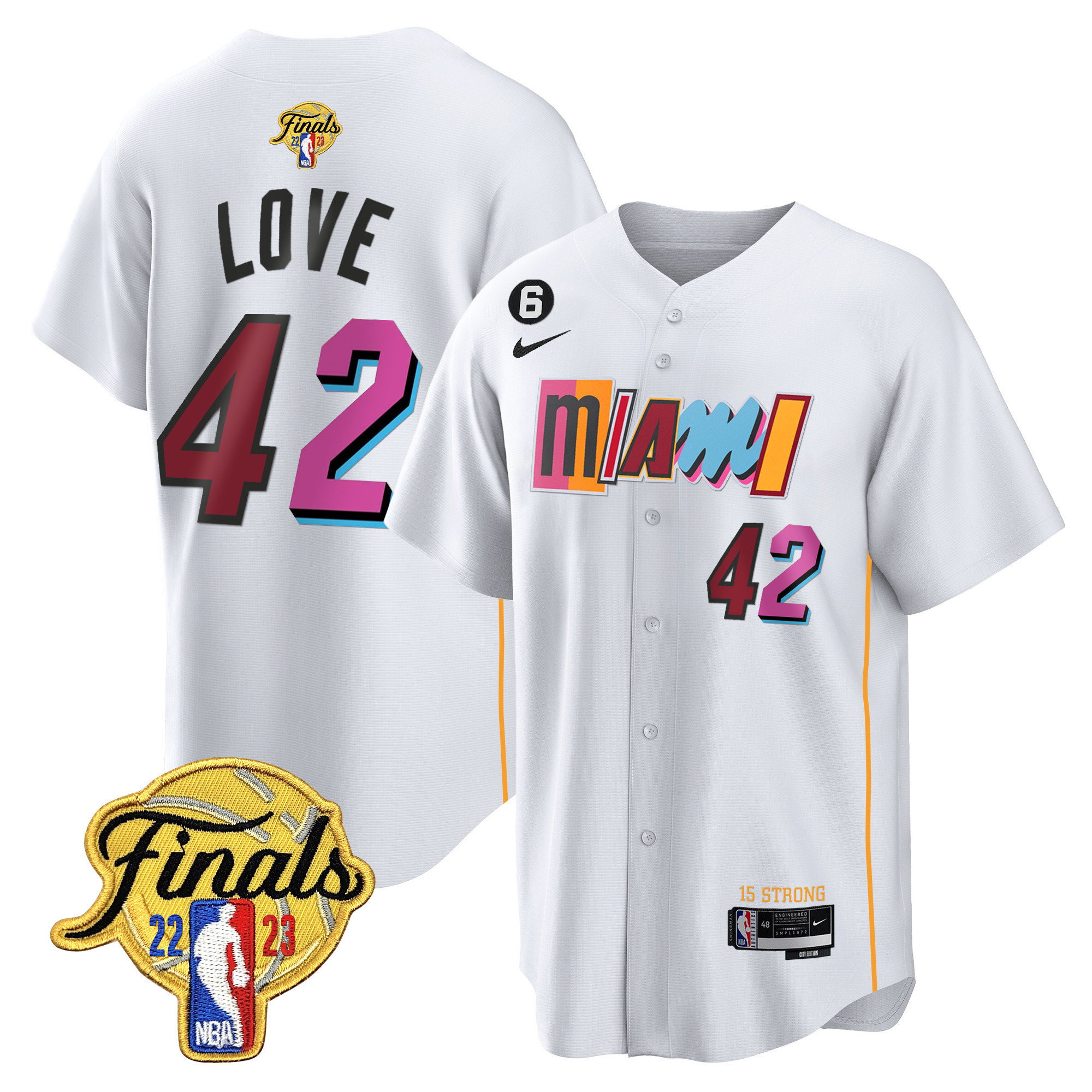 Kevin Love Men's Miami Heat 2023 Finals Patch Baseball City White Jersey V2 - All Stitched