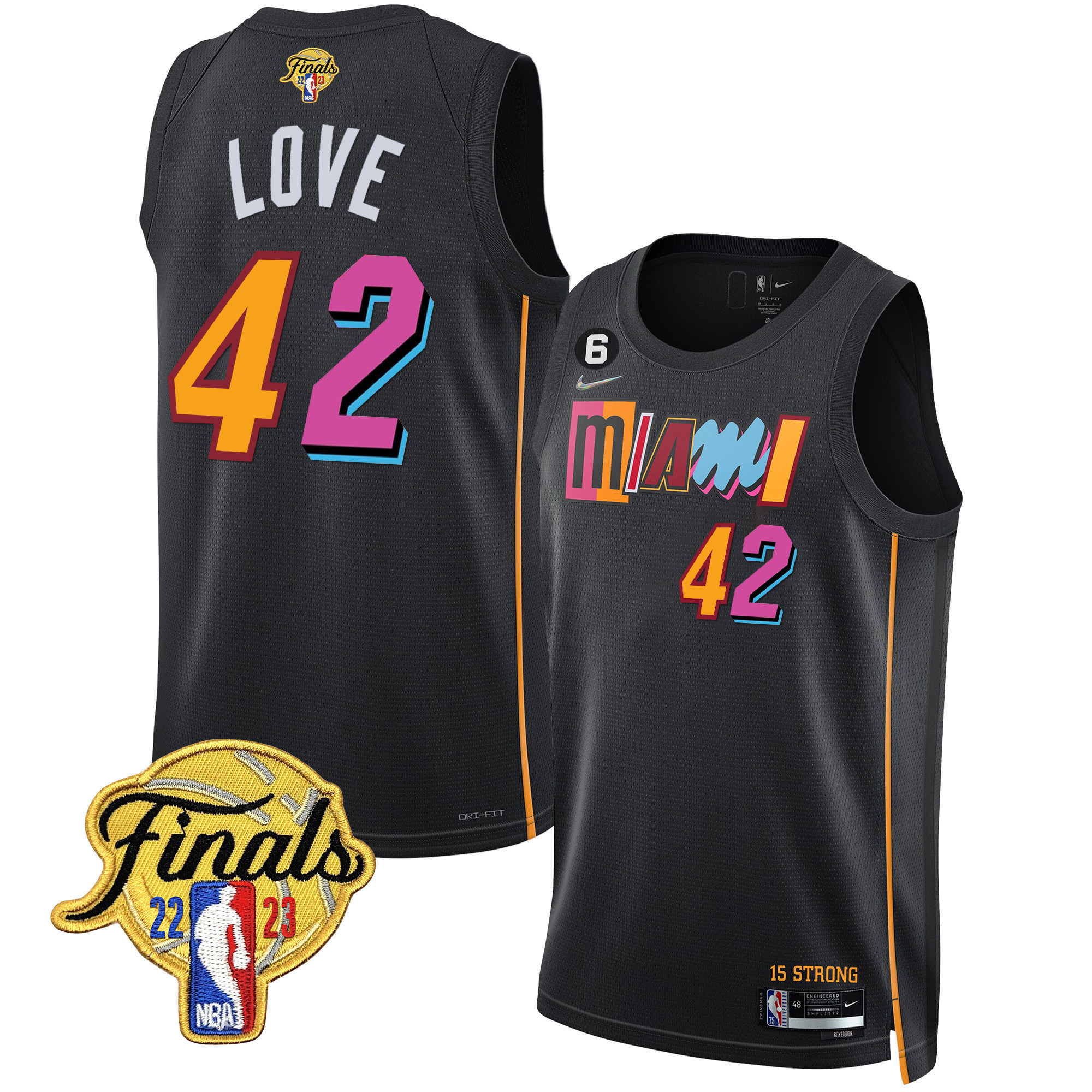 Kevin Love Men's Miami Heat 2023 Finals Patch Collection City Black Jersey V2 - All Stitched