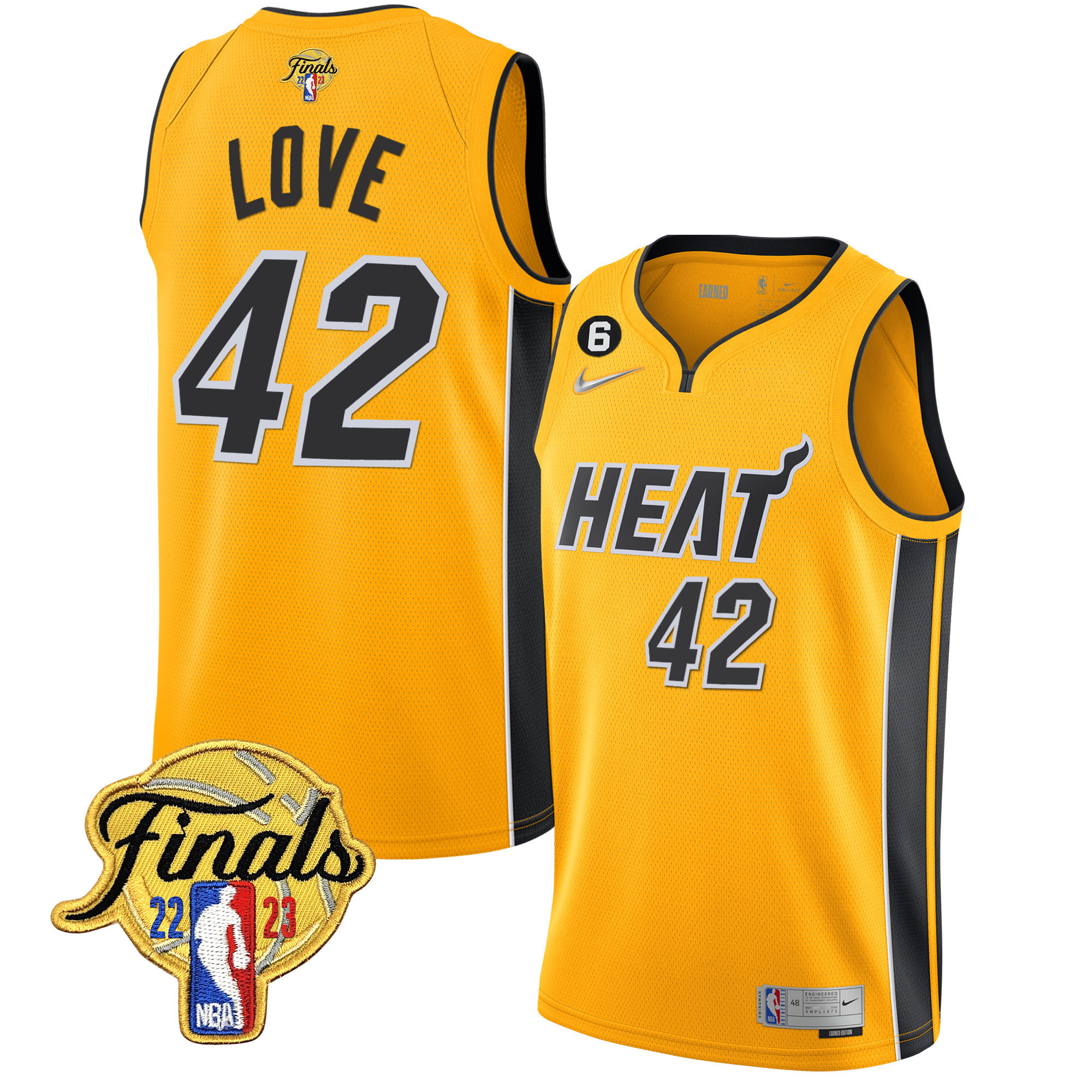 Kevin Love Men's Miami Heat 2023 Finals Patch Collection Gold Jersey V5 - All Stitched