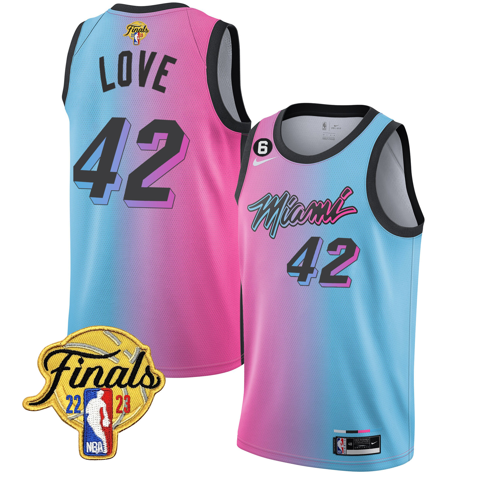Kevin Love Men's Miami Heat 2023 Finals Patch Collection Pink Blue Jersey V4 - All Stitched