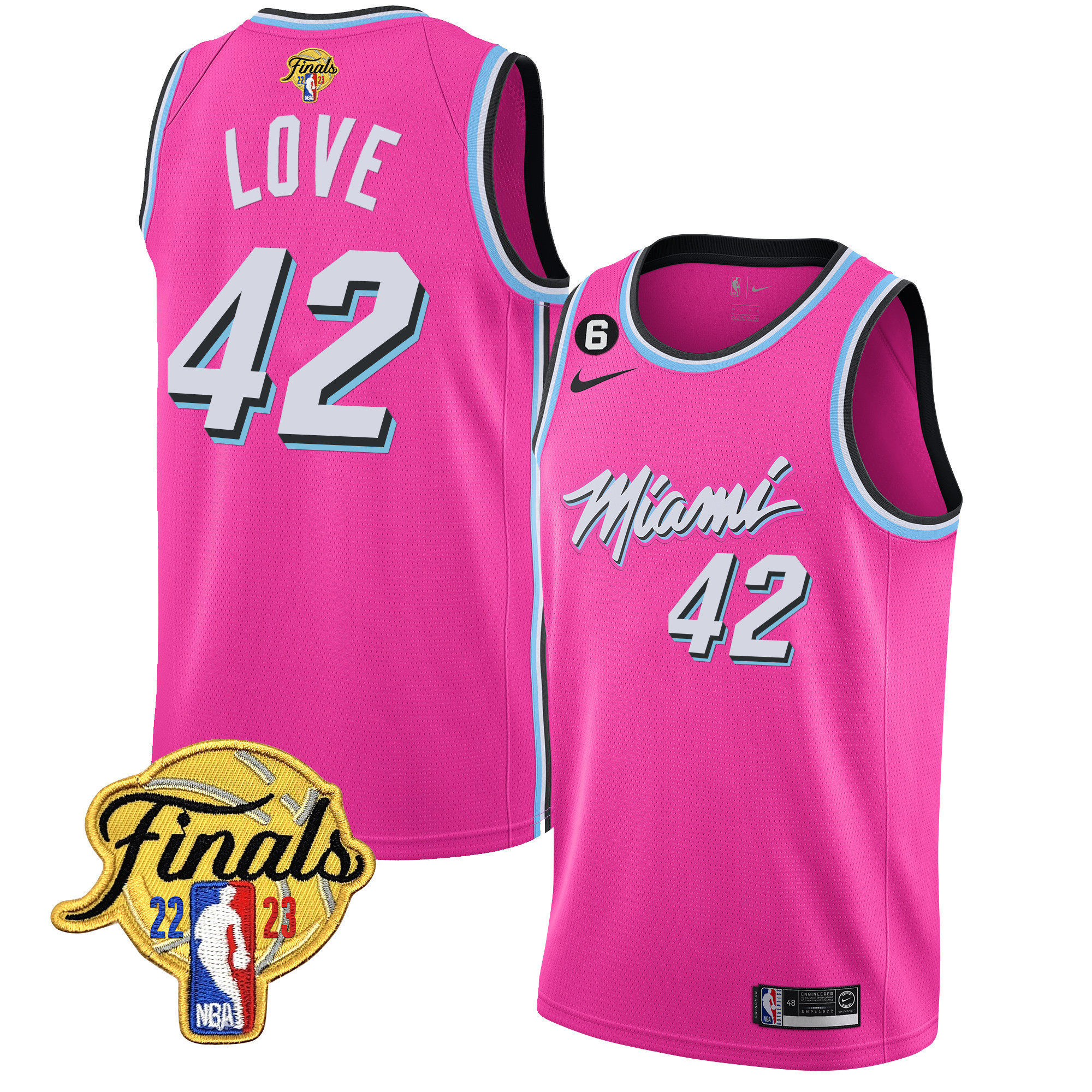 Kevin Love Men's Miami Heat 2023 Finals Patch Collection Pink Jersey V5 - All Stitched