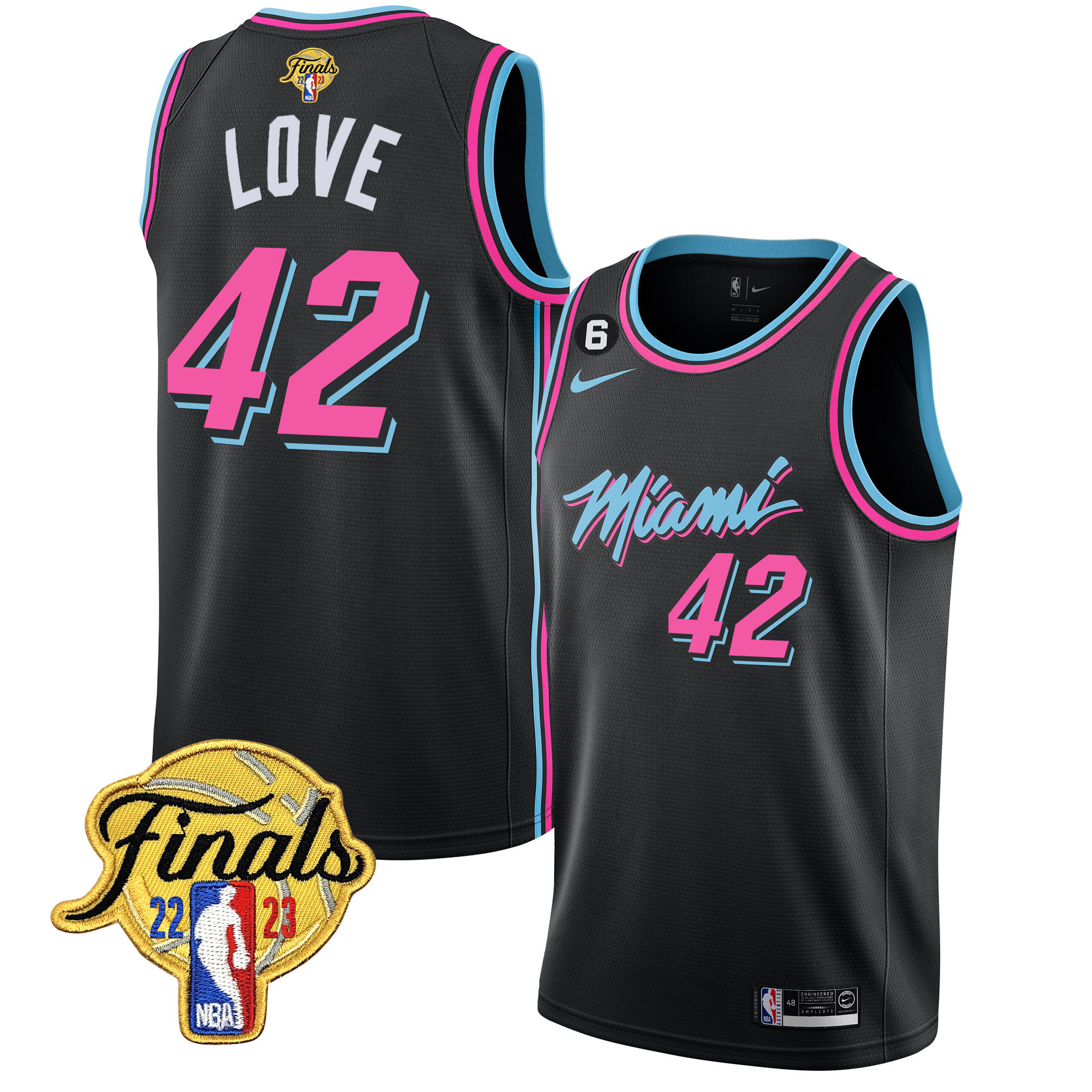 Kevin Love Men's Miami Heat 2023 Finals Patch Collection Vice Black Jersey V4 - All Stitched