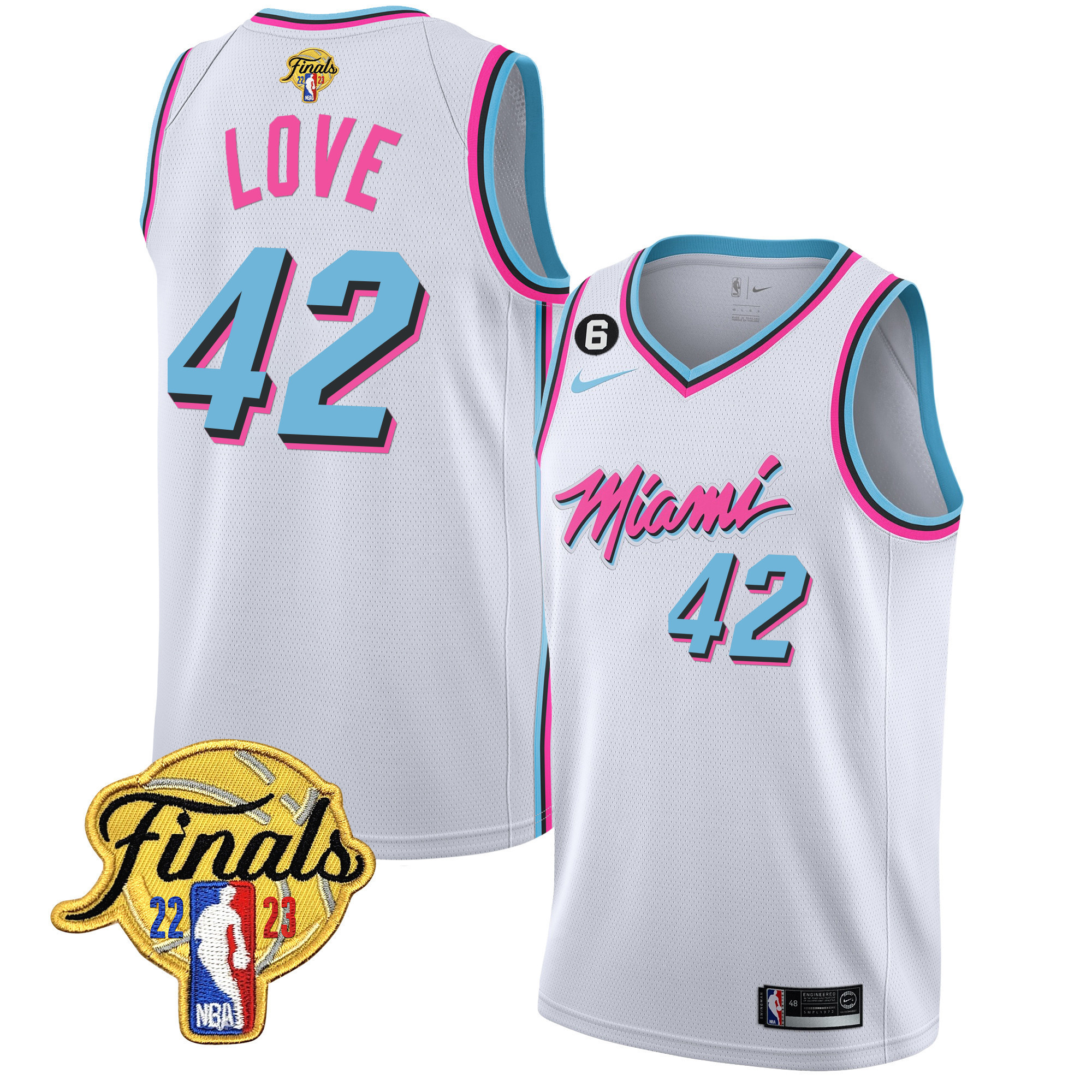 Kevin Love Men's Miami Heat 2023 Finals Patch Collection Vice White Jersey V4 - All Stitched