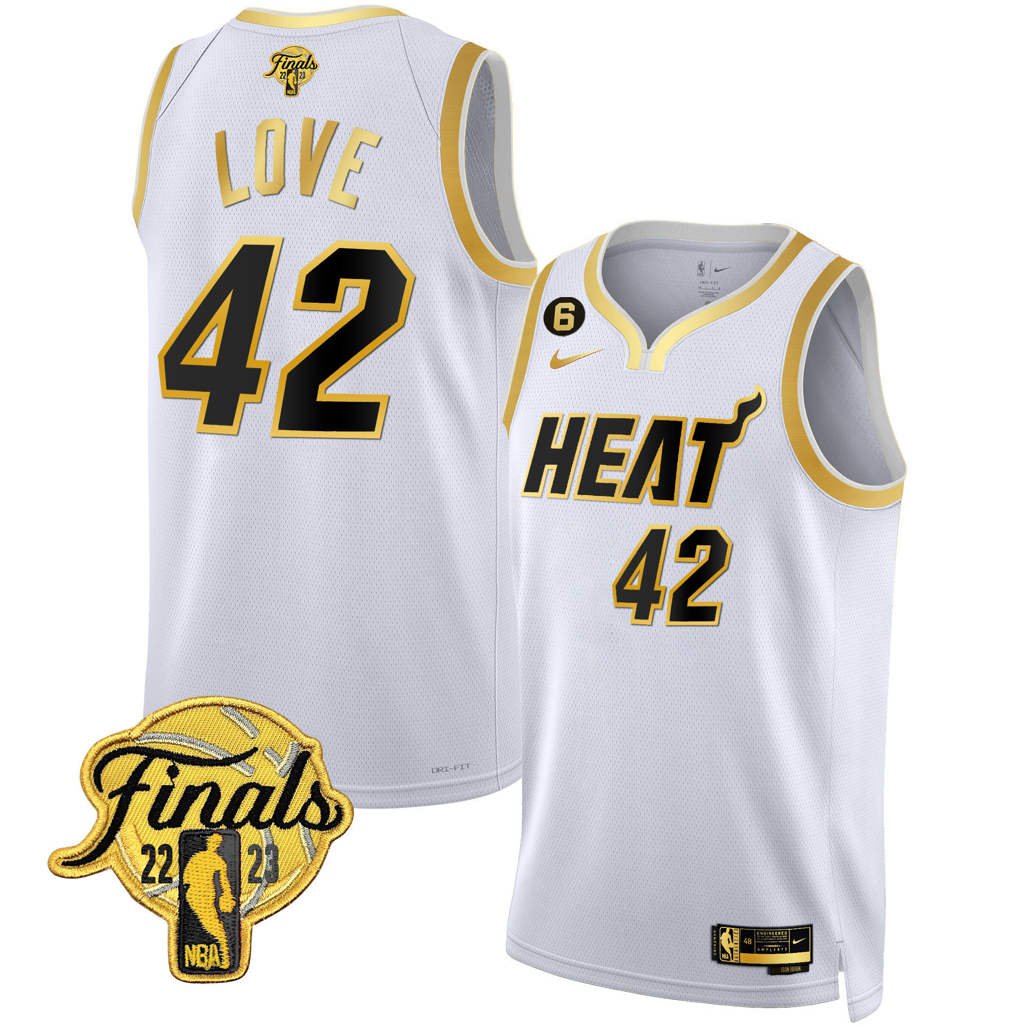 Kevin Love Men's Miami Heat 2023 Finals Patch Collection White Gold Jersey - All Stitched