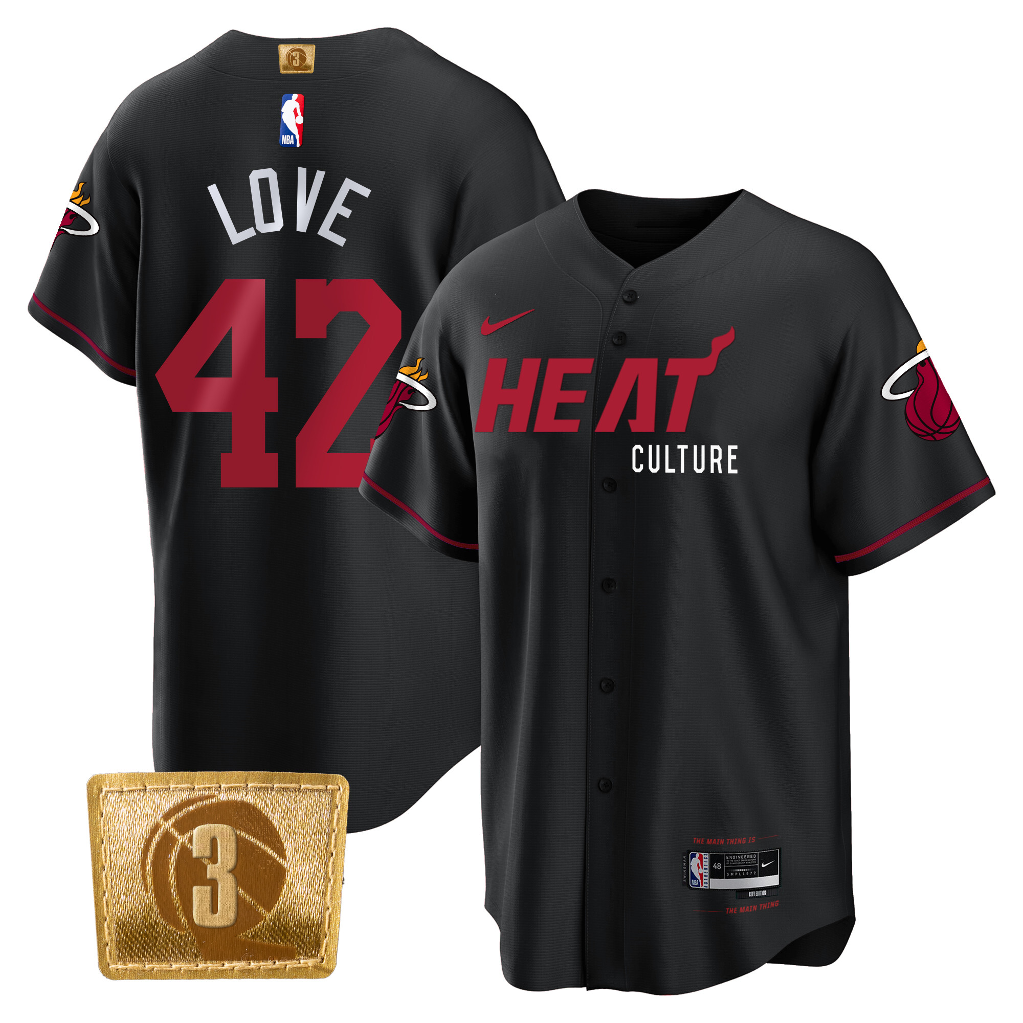 Kevin Love Men's Miami Heat 3-Time Champions Patch Baseball 23/24 City Jersey - All Stitched