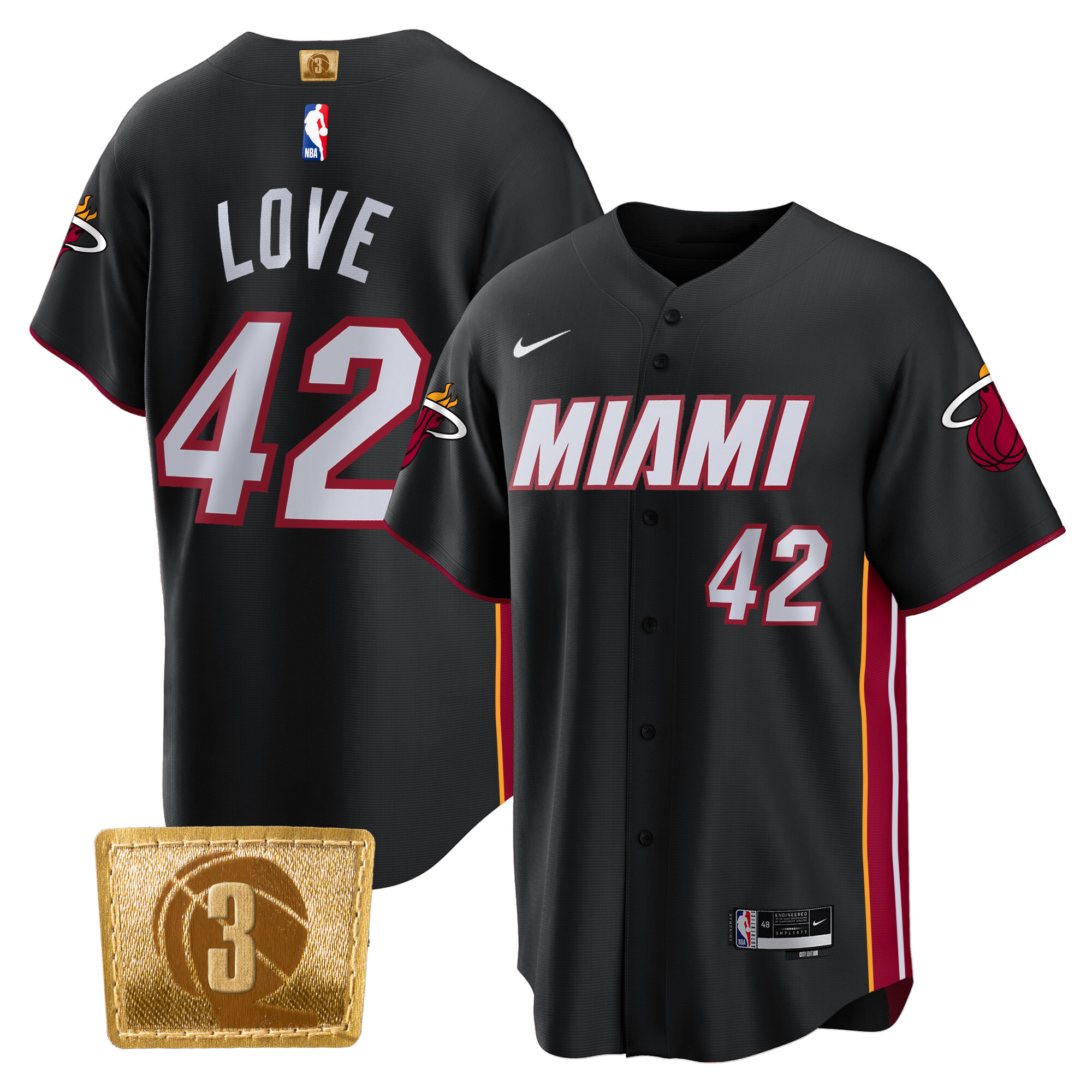 Kevin Love Men's Miami Heat 3-Time Champions Patch Baseball Icon Jersey - All Stitched