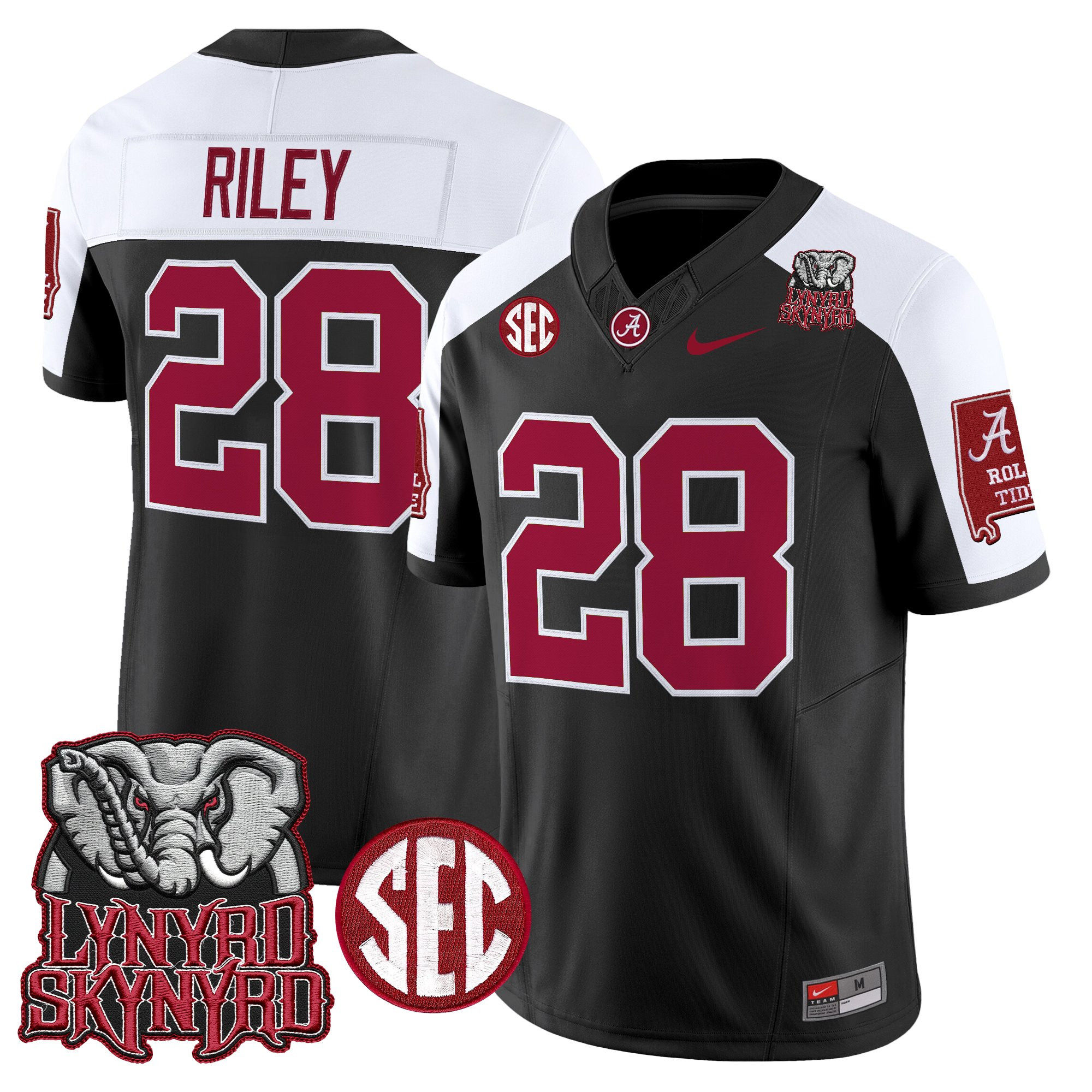 Kevin Riley Men's Alabama Crimson Tide x Lynyrd Skynyrd Vapor Limited Black Alternate Jersey - Alabama Map - All Stitched