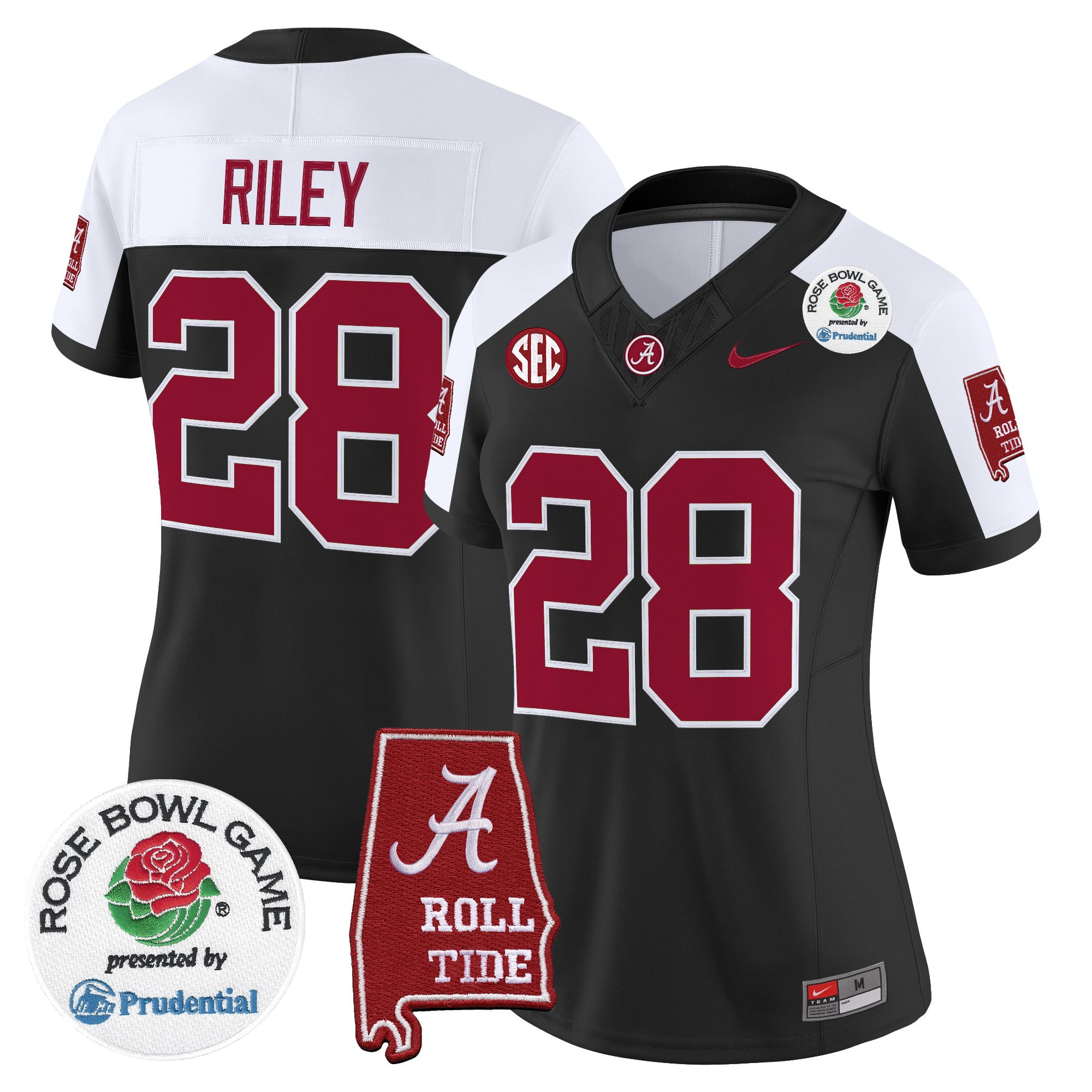 Kevin Riley Women's Alabama Crimson Tide 2026 Rose Bowl Vapor Limited Black Alternate Jersey - All Stitched