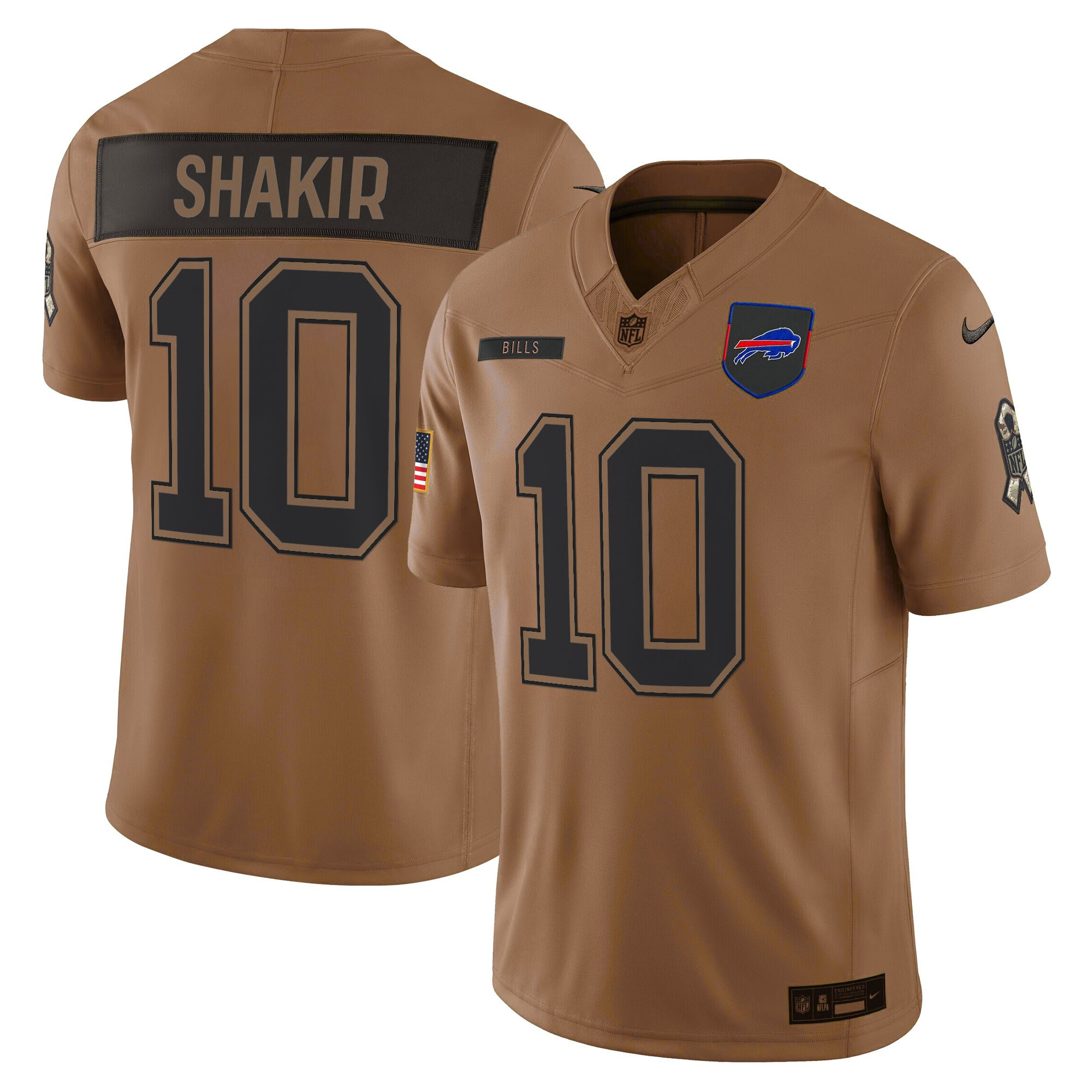Khalil Shakir Men's Buffalo Bills 2025 Salute to Service Vapor Limited Brown Jersey - All Stitched