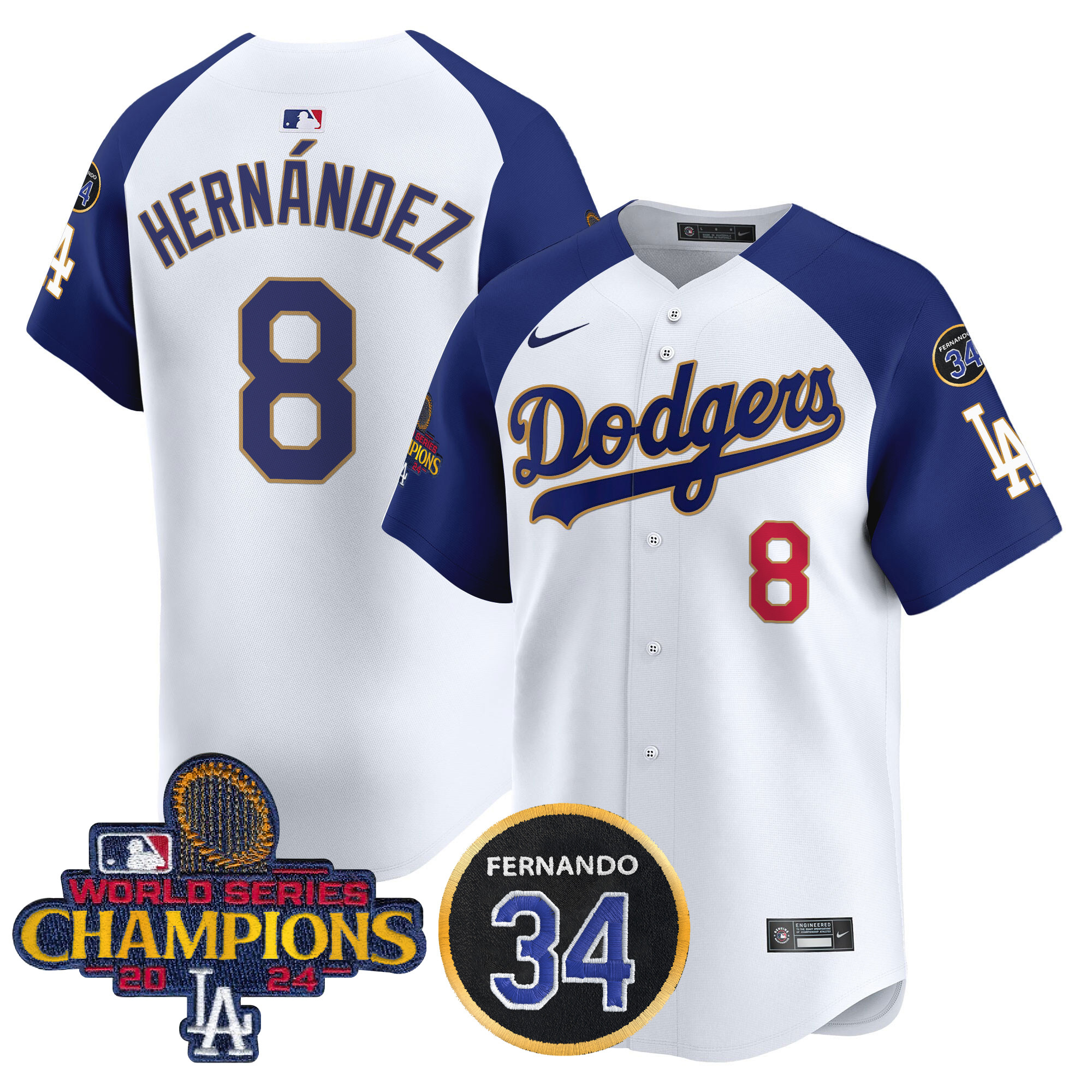 Kike Hernandez Men's Los Angeles Dodgers 2024 World Series Champions Gold Trim Vapor Premier Limited White Alternate Jersey V2 - All Stitched