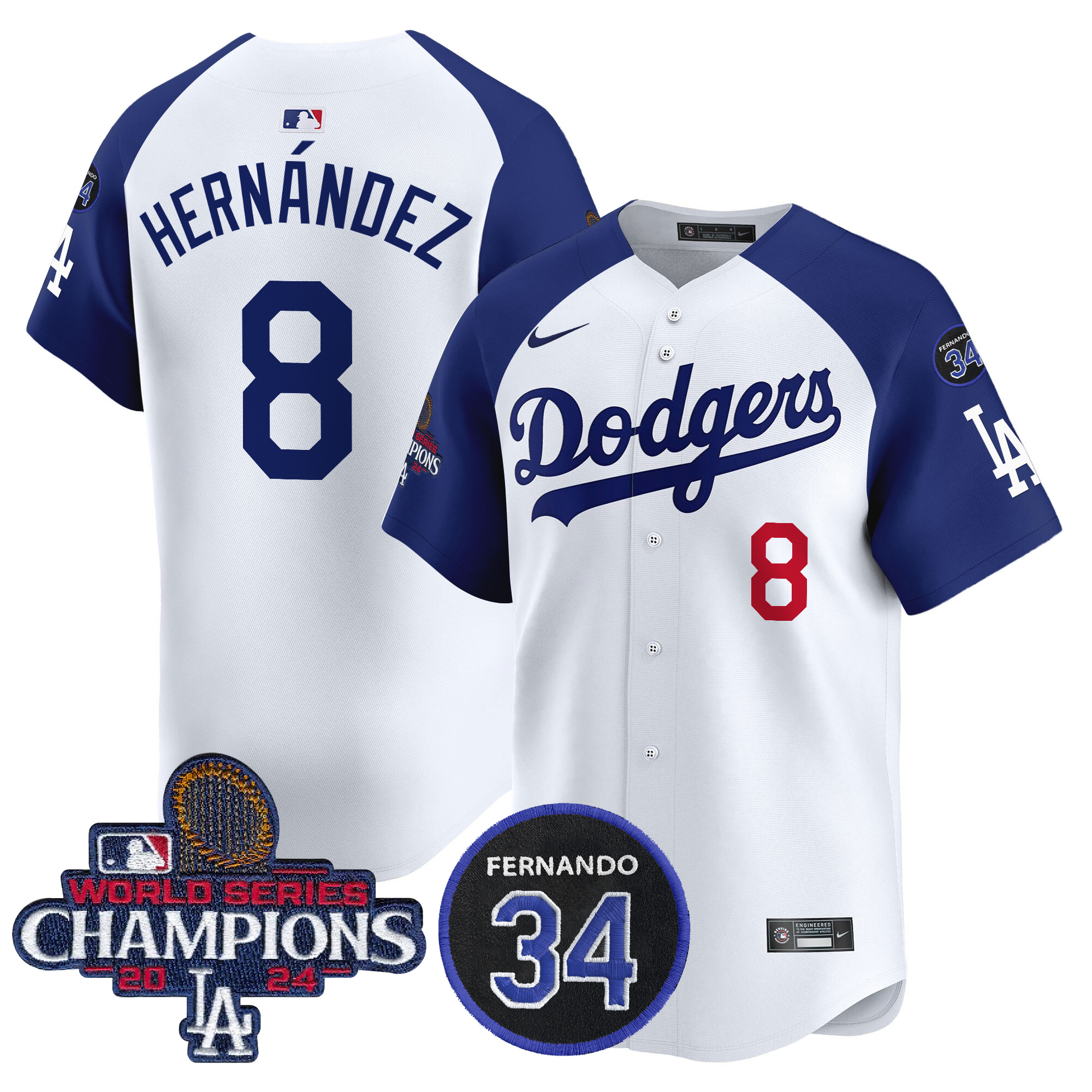Kike Hernandez Men's Los Angeles Dodgers 2024 World Series Champions Patch Vapor Premier Limited Alternate White Jersey V2 - All Stitched