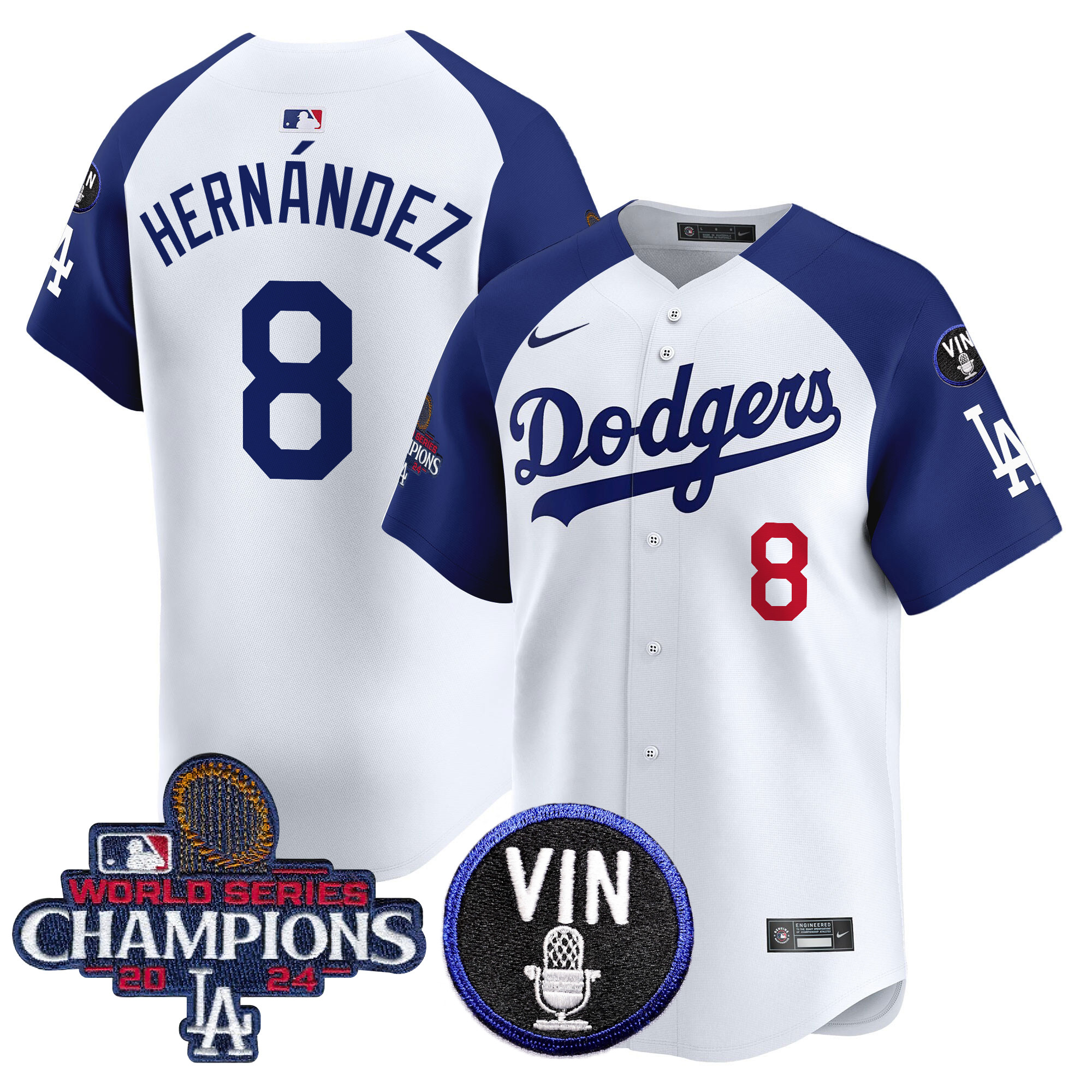 Kike Hernandez Men's Los Angeles Dodgers 2024 World Series Champions Patch Vapor Premier Limited Alternate White Jersey V3 - All Stitched