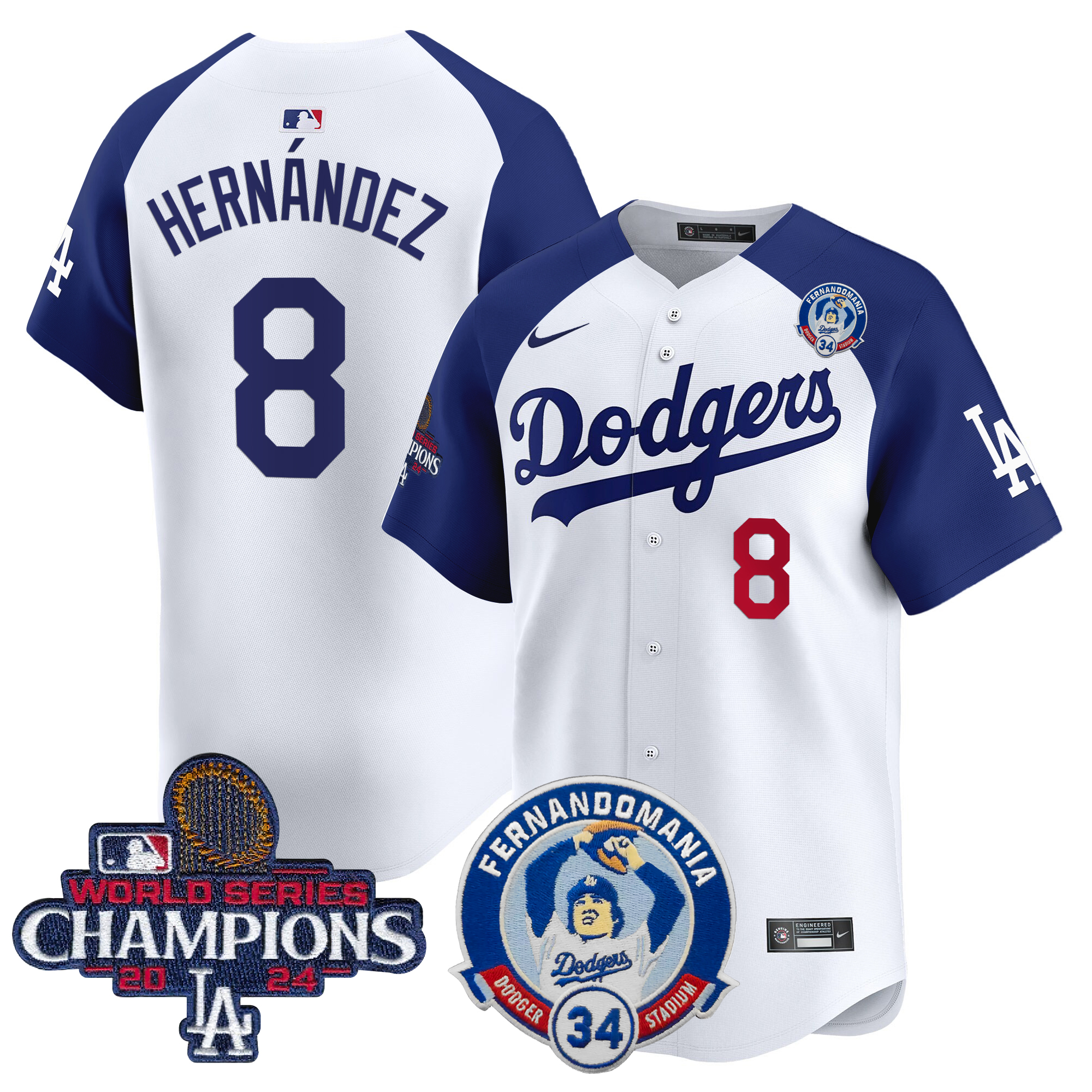 Kike Hernandez Men's Los Angeles Dodgers Fernando & 2024 World Series Champions Patch Vapor Premier Limited Alternate White Jersey V2 - All Stitched