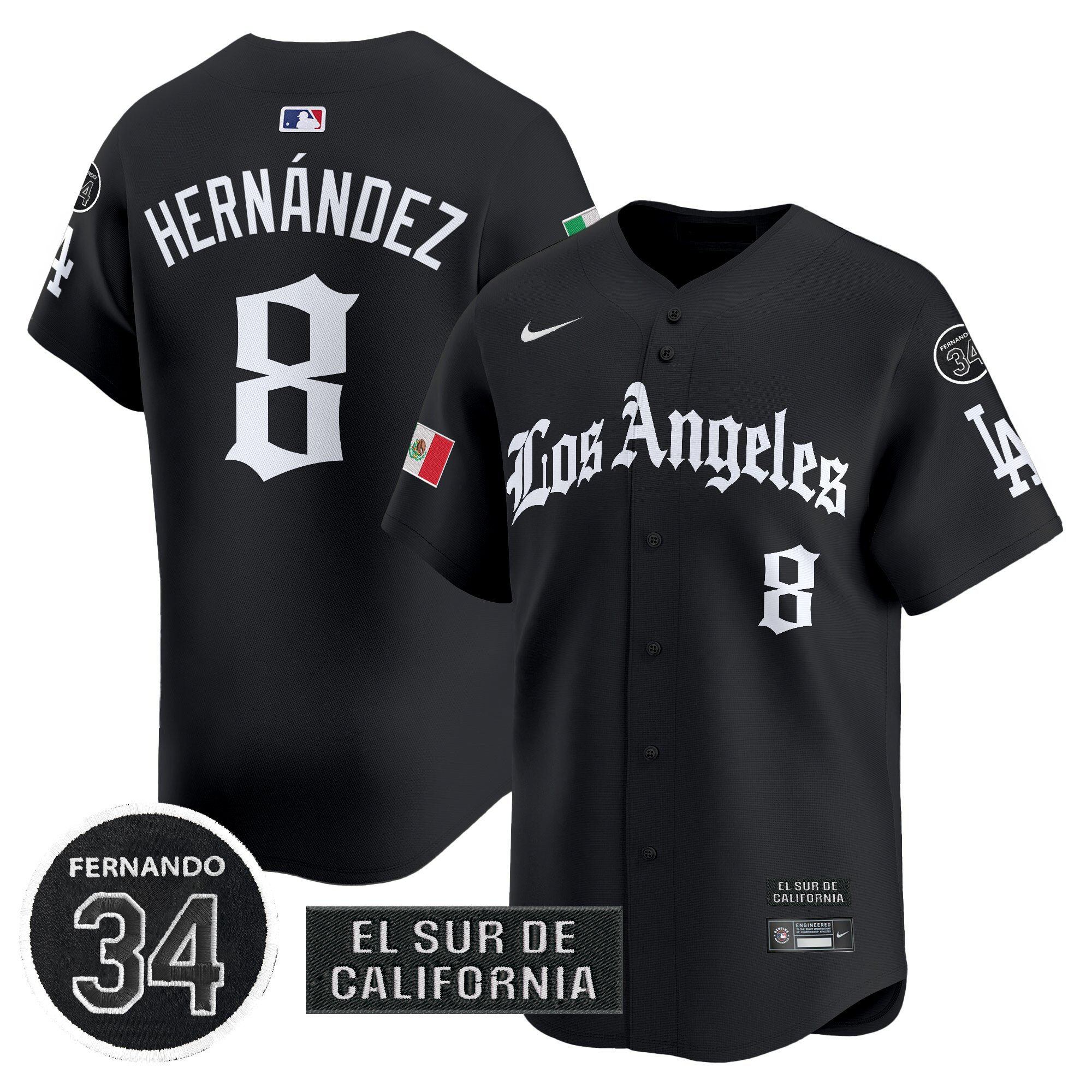 Kike Hernandez Men's Los Angeles Dodgers Mexico 2025 LA Gothic Style Vapor Premier Limited Black Jersey - All Stitched