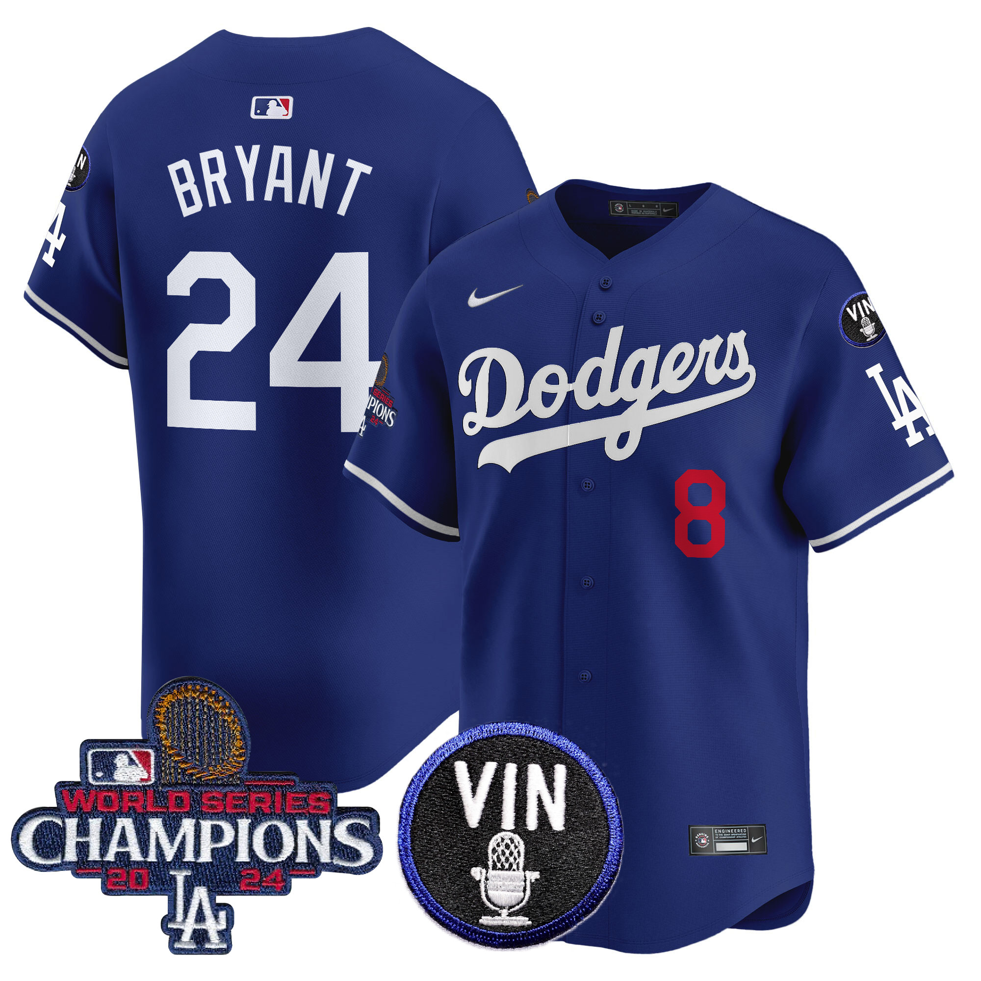 Kobe Bryant Men's Los Angeles Dodgers 2024 World Series Champions Patch Vapor Premier Limited Royal Jersey V3 - All Stitched