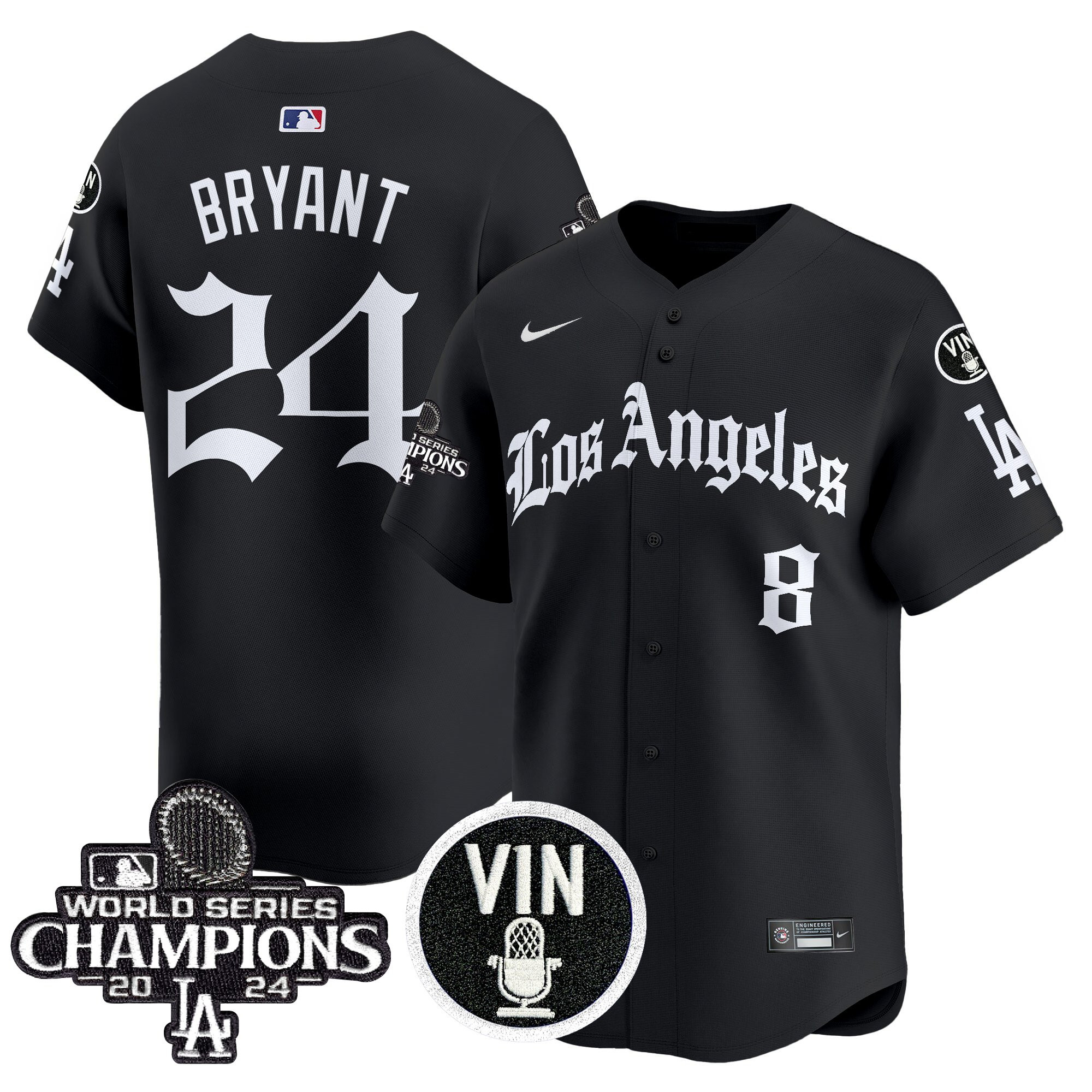 Kobe Bryant Men's Los Angeles Dodgers 2025 LA Gothic Style Vapor Premier Limited Black Jersey - All Stitched